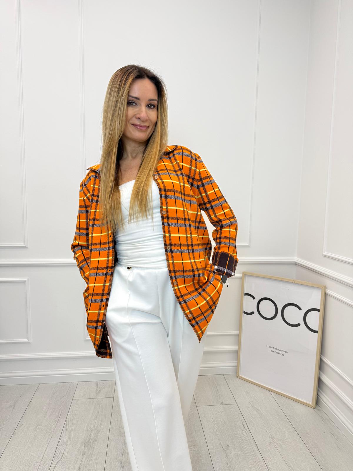 Pomarańczowa Brązowa Koszula w Kratę Minouu 