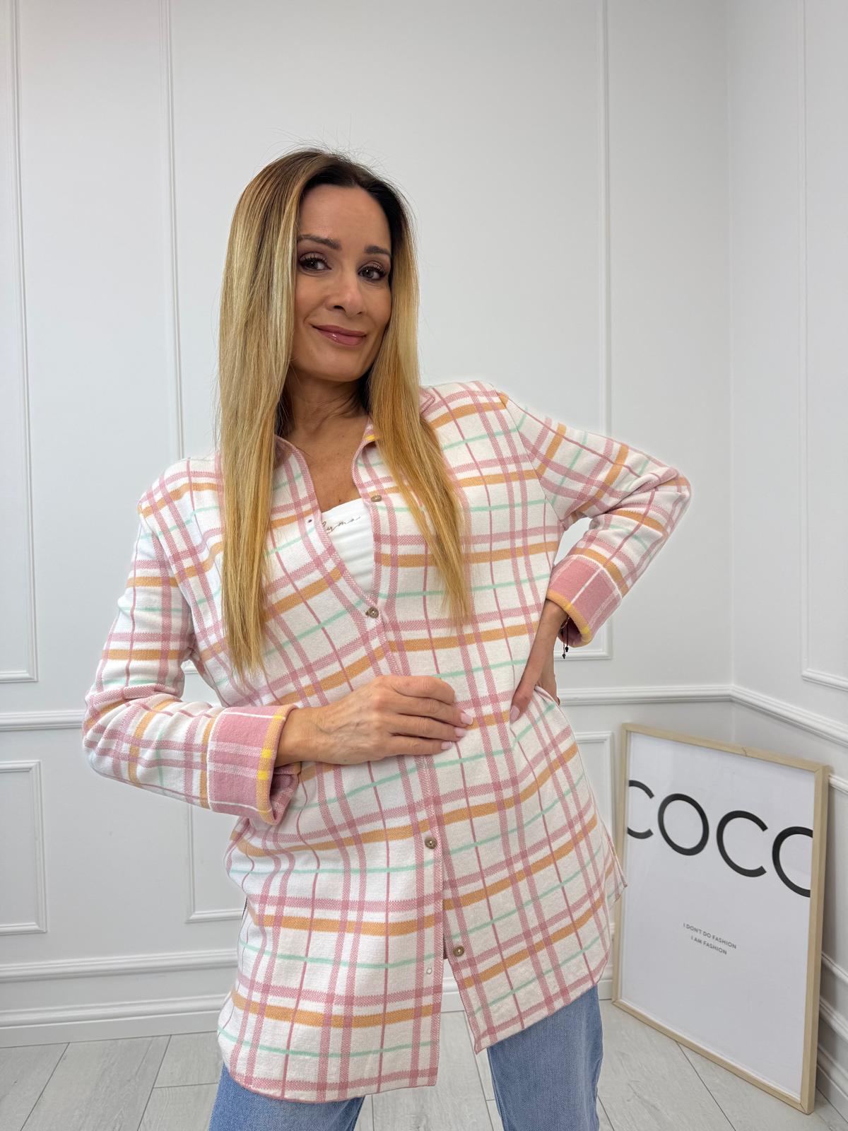 Koszula w Kratę Minouu Biała z Terakotą