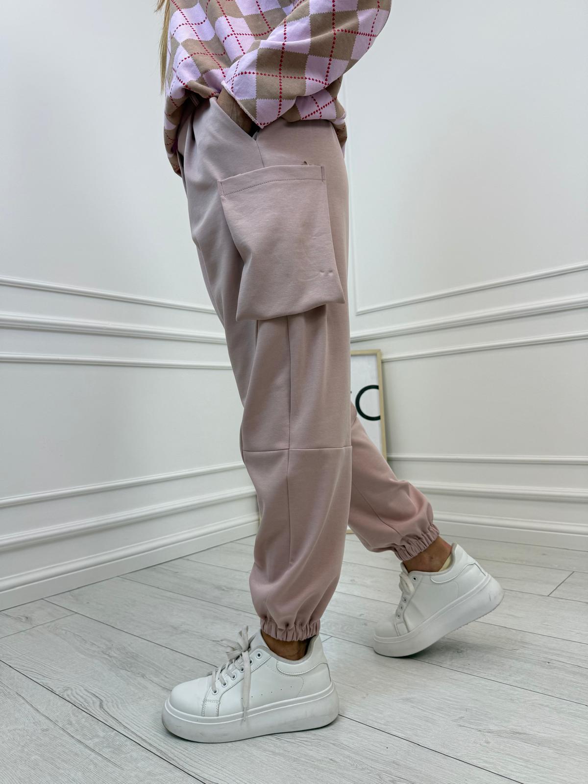 Pudrowy Róż Spodnie Minouu Jogger z Kieszeniami