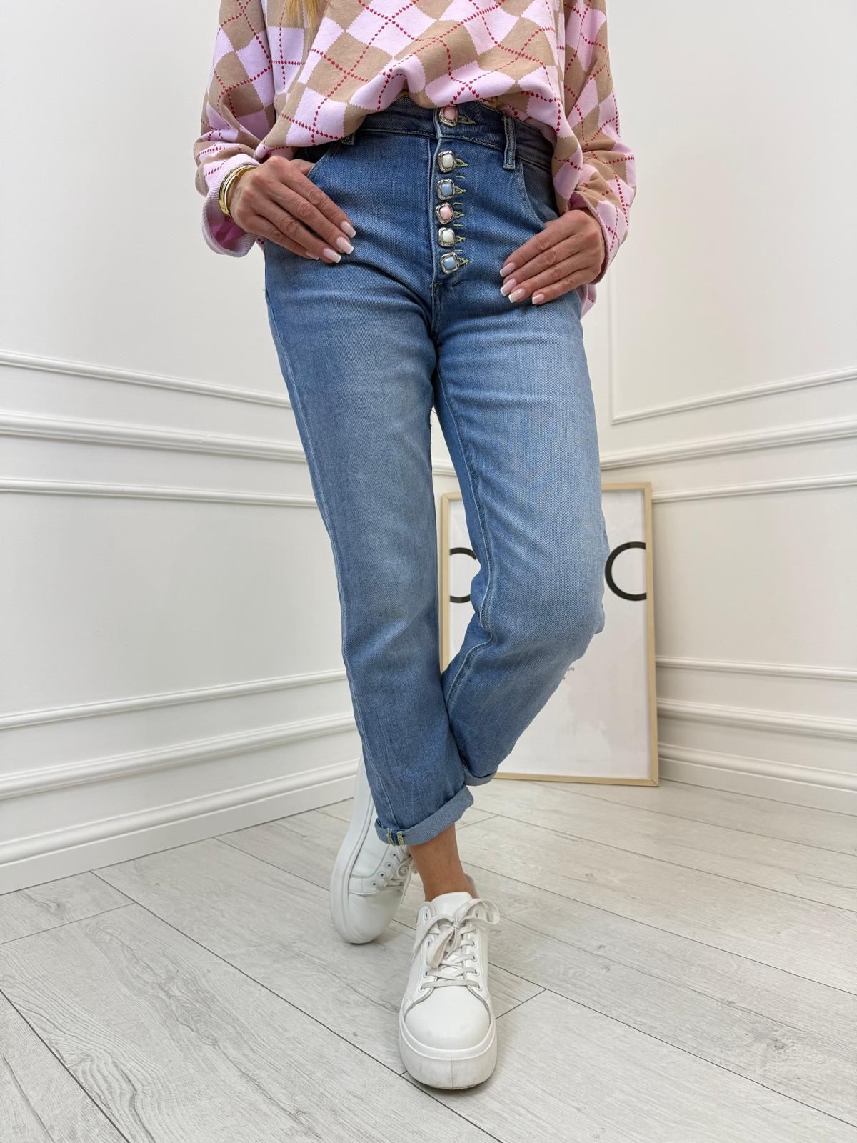 Spodnie Jeans z Kolorowymi Guziczkami