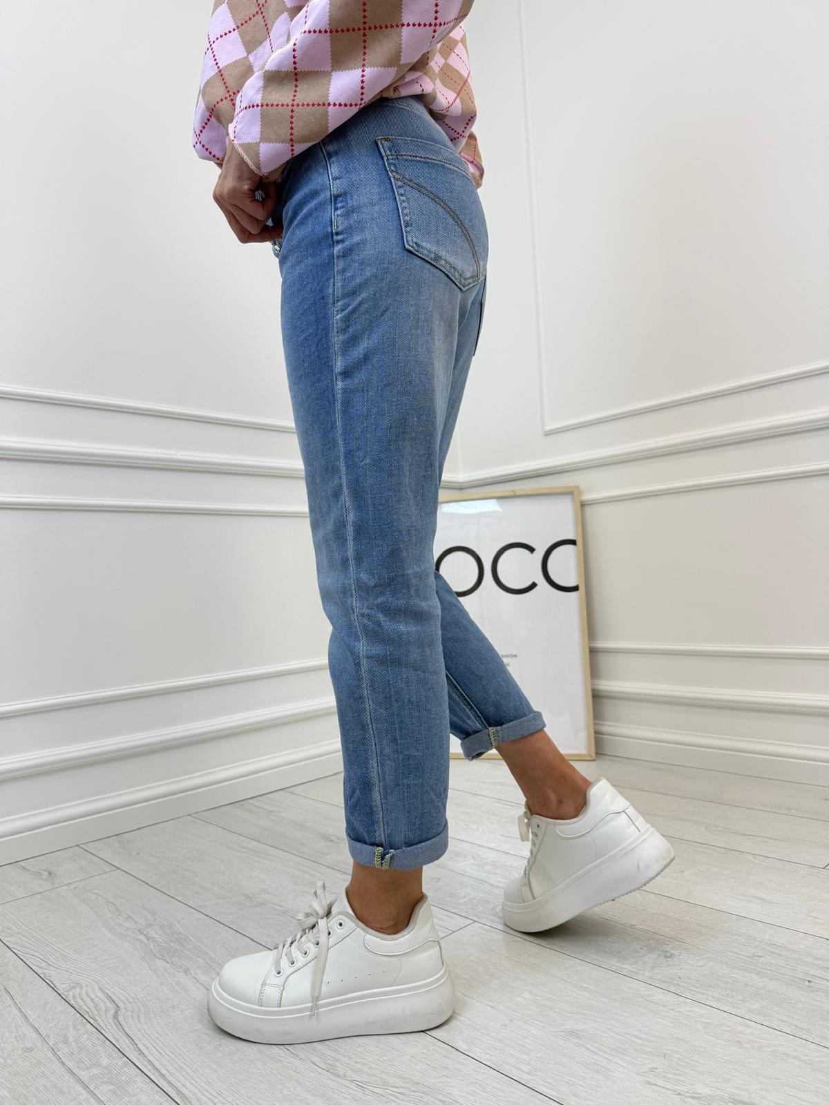 Spodnie Jeans z Kolorowymi Guziczkami