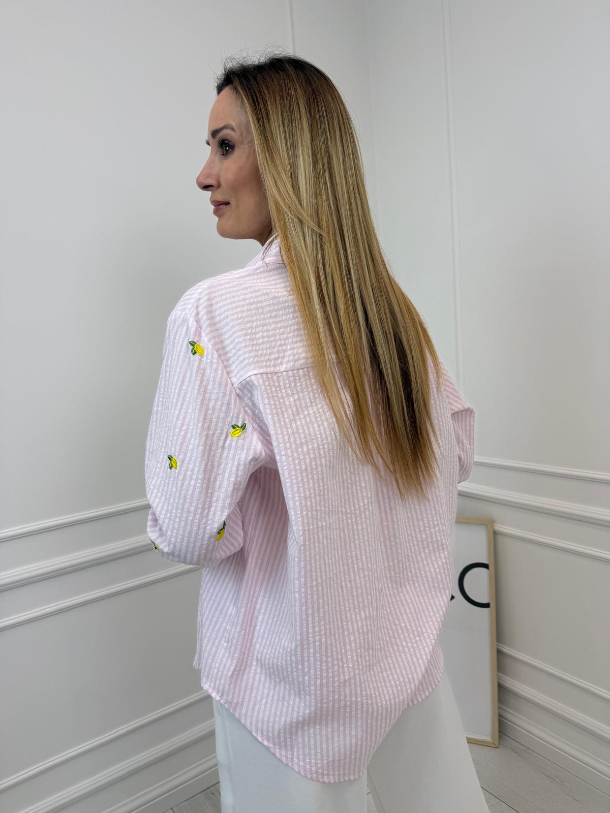  Pudrowy Róż Koszula w Paski Cytrynka