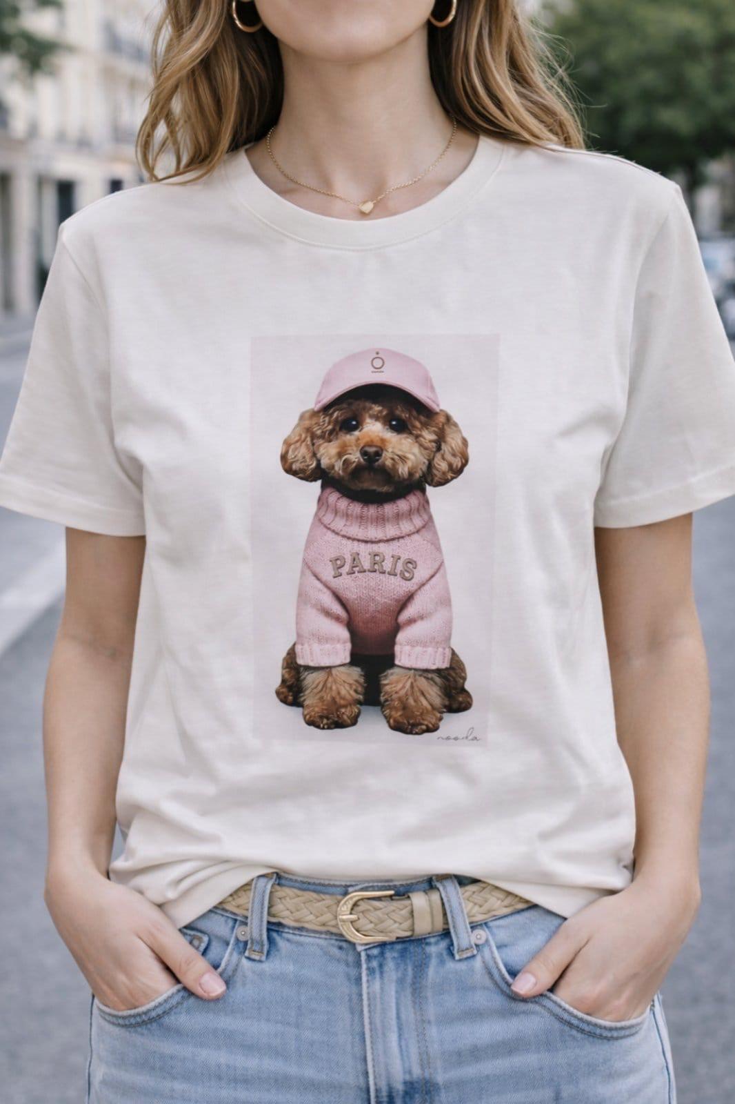 Biała Bluzka T-shirt Nooda Model Pudel Toy w Różowym Sweterku