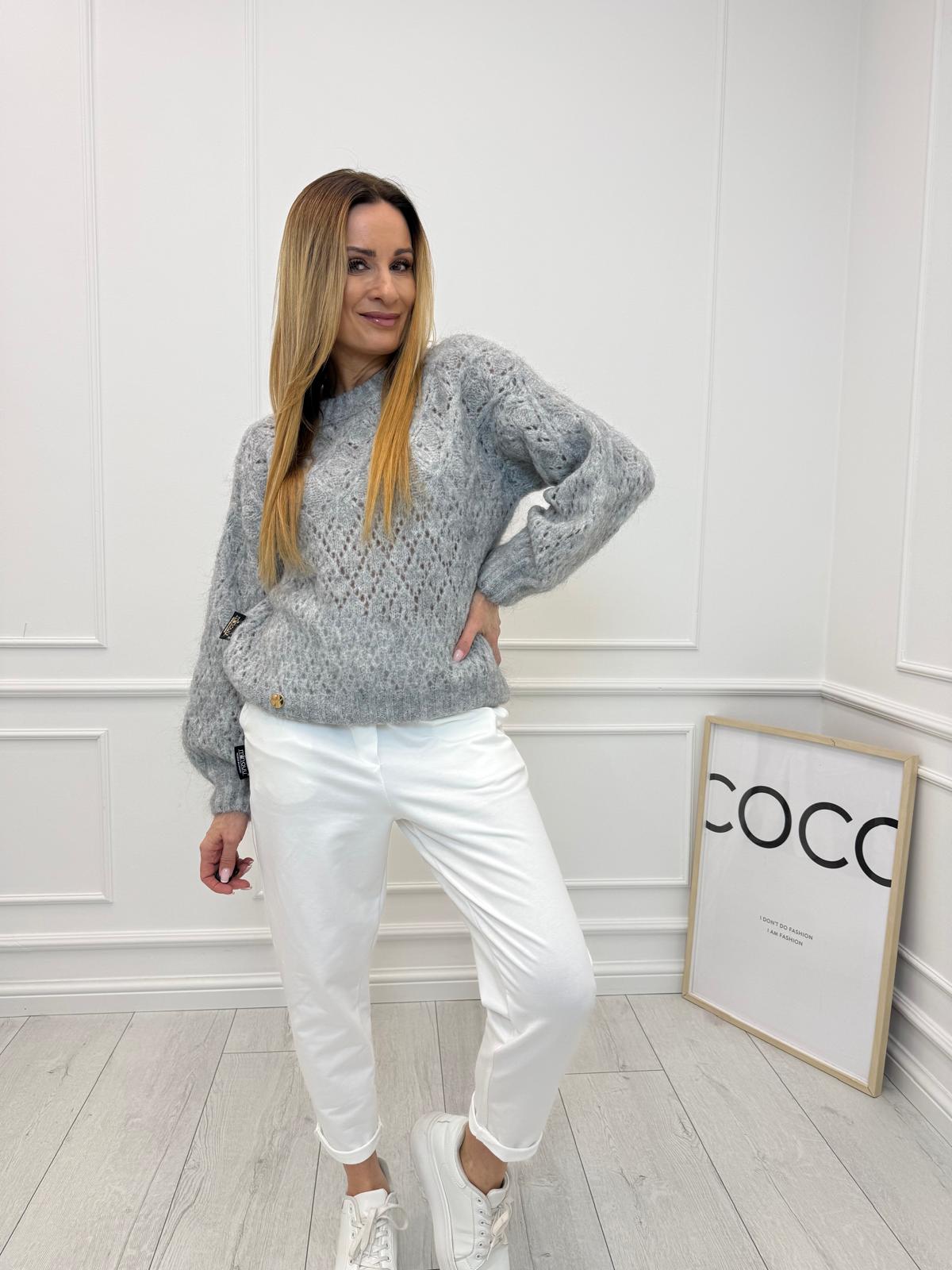 Ażurowy Sweter Minouu Kid Moher Platynowy