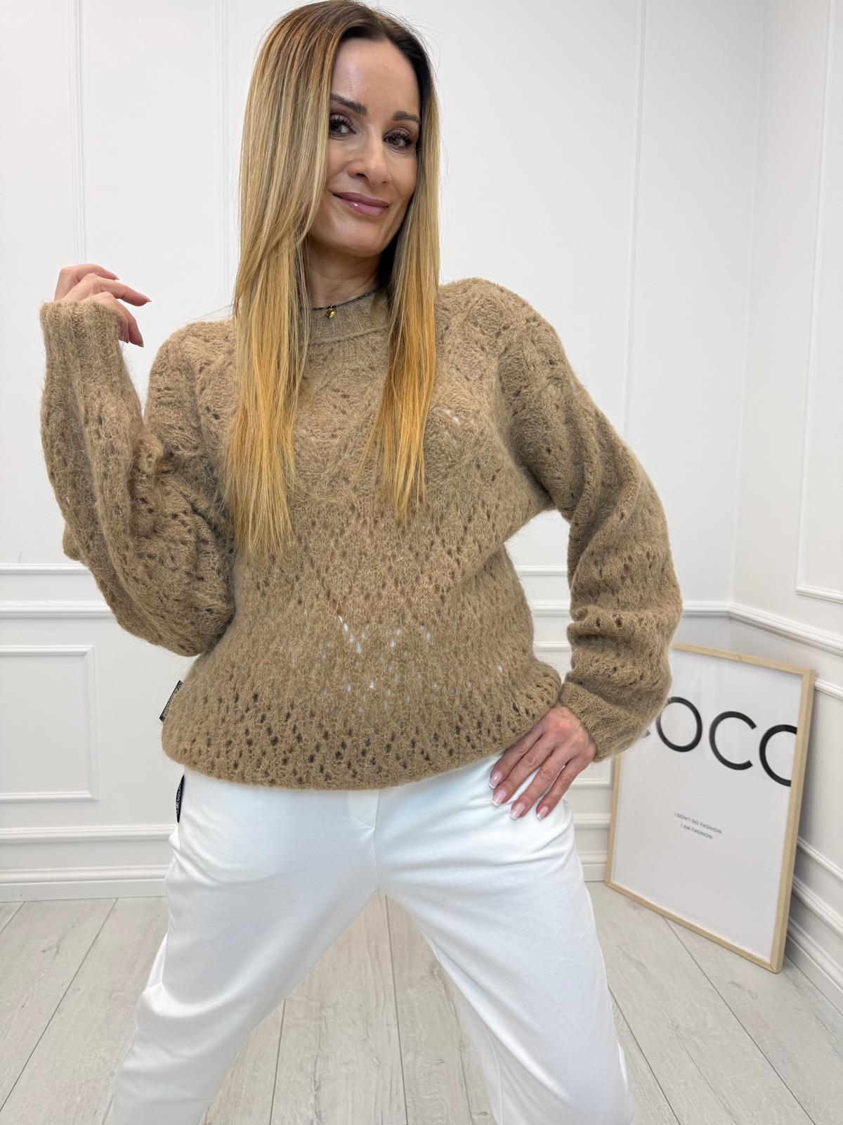 Ażurowy Sweter Minouu Kid Moher Bursztynowy