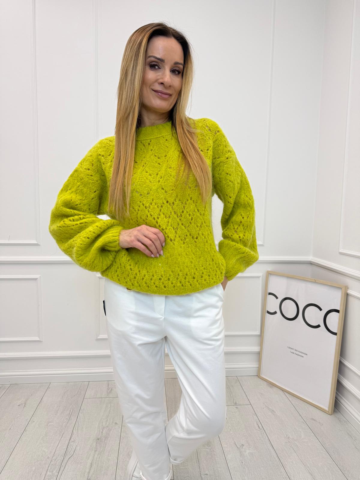 Ażurowy Sweter Minouu Kid Moher Limonka