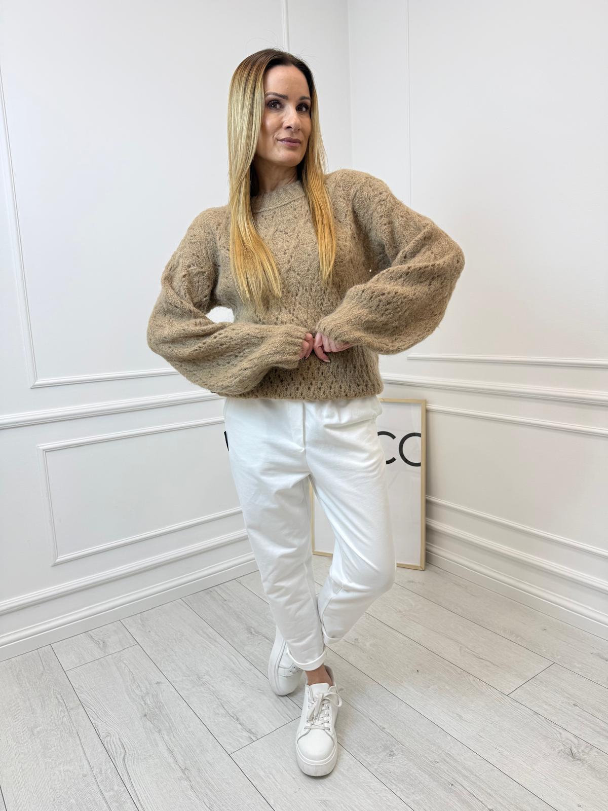 Ażurowy Sweter Minouu Kid Moher Bursztynowy