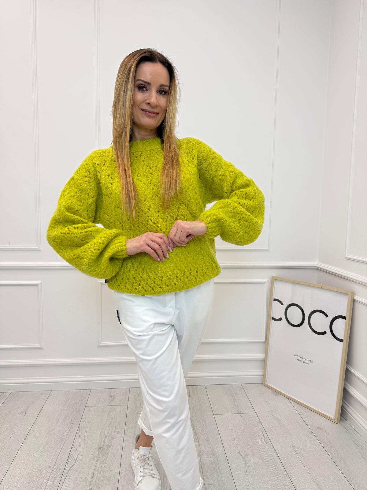 Ażurowy Sweter Minouu Kid Moher Limonka