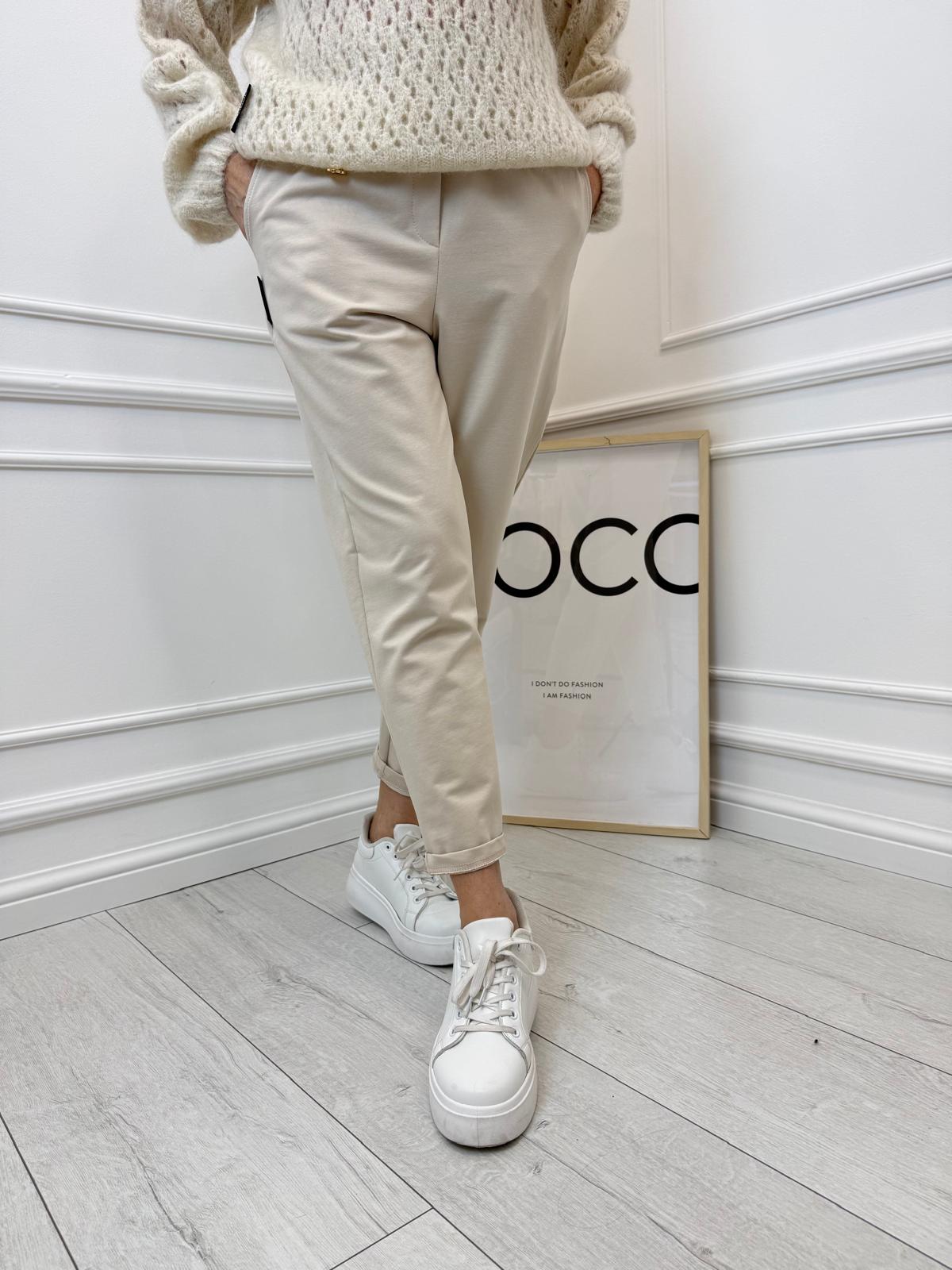 Bawełniane Spodnie Minouu Patka Jasno Beżowe