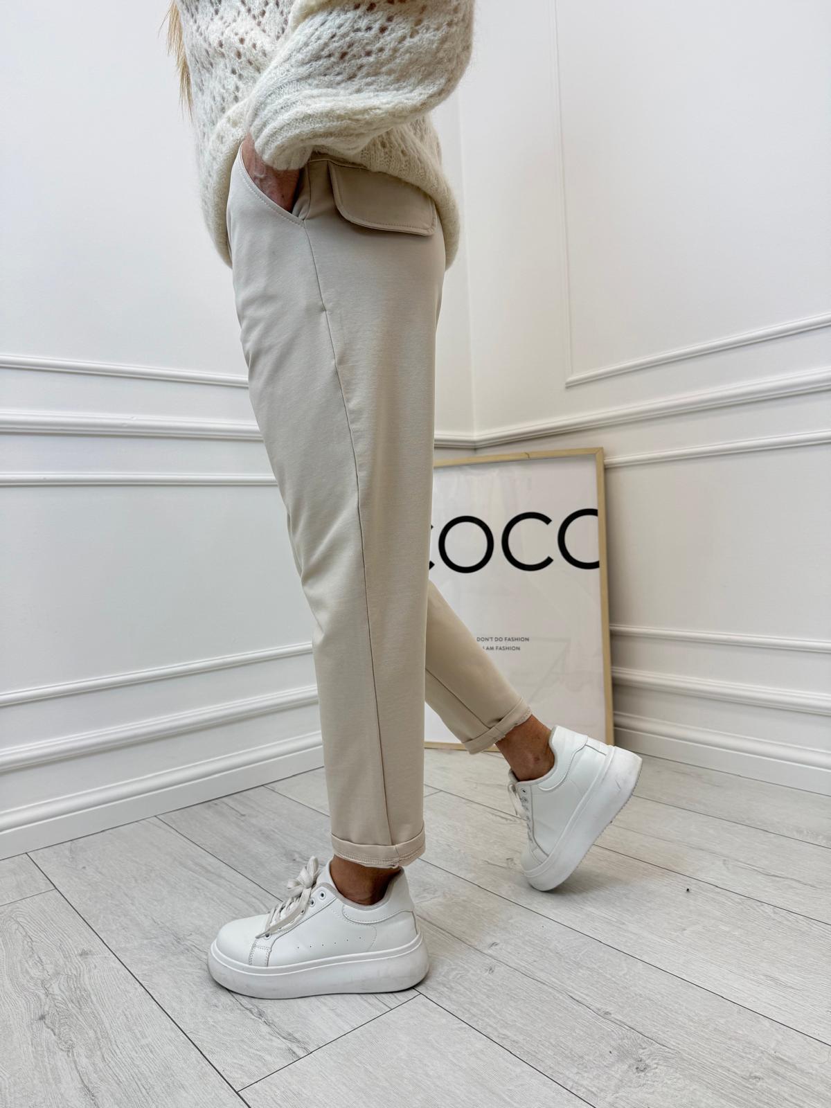 Bawełniane Spodnie Minouu Patka Jasno Beżowe