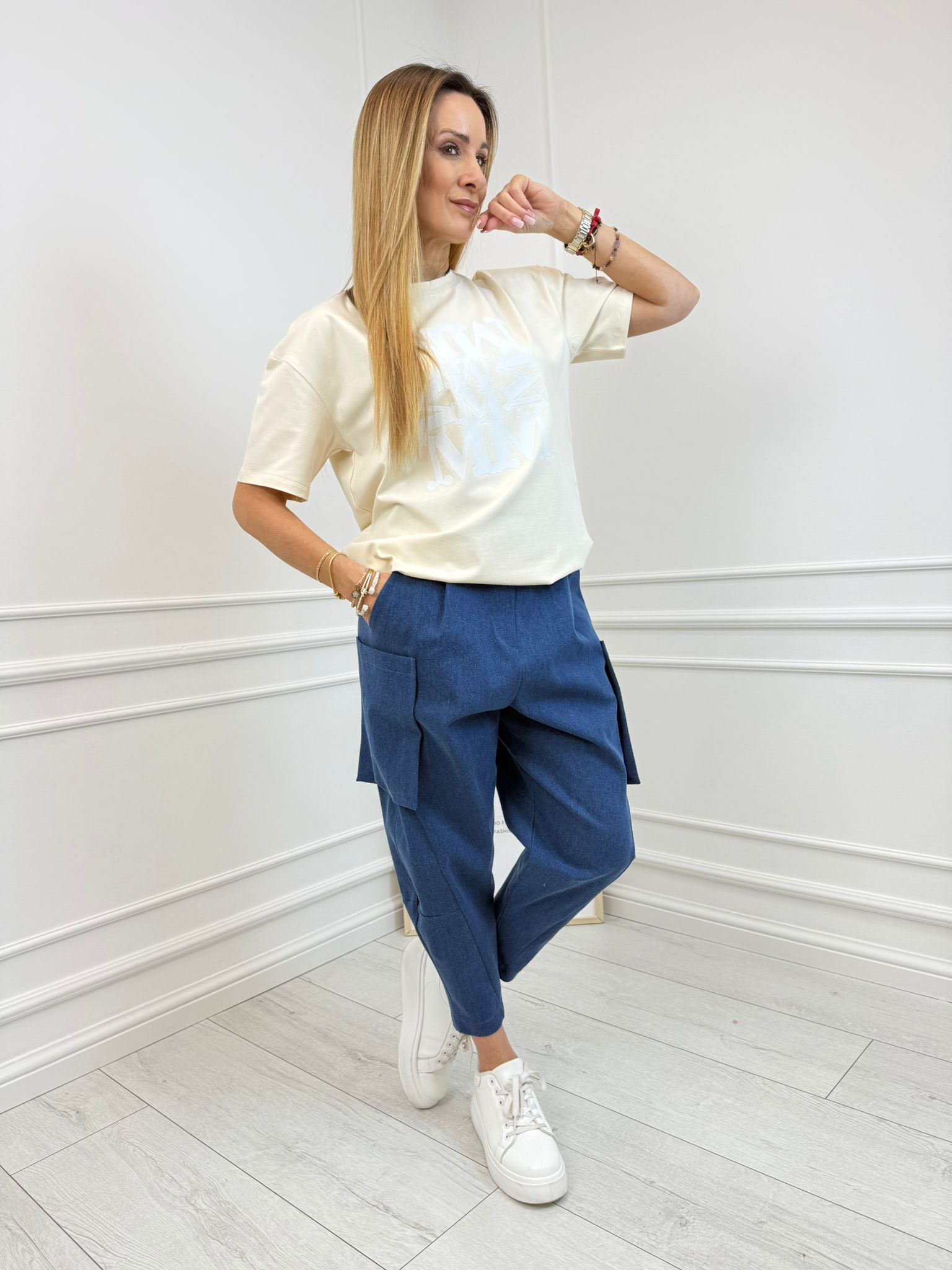 Jeansowe Spodnie Minouu Balony z Kieszeniami na Bokach #2