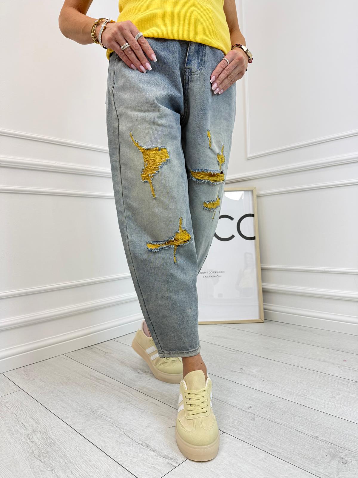 Spodnie Jeans z Żółtymi Przetarciami