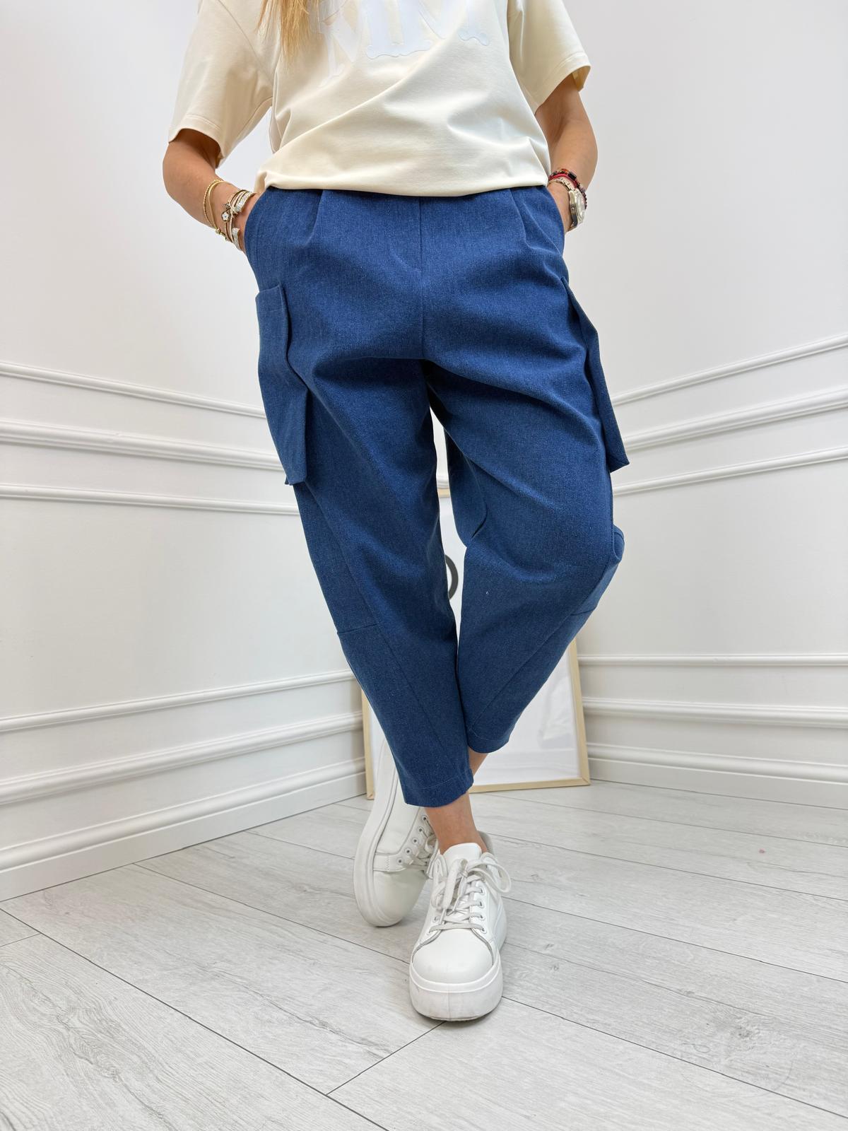 Jeansowe Spodnie Minouu Balony z Kieszeniami na Bokach #2