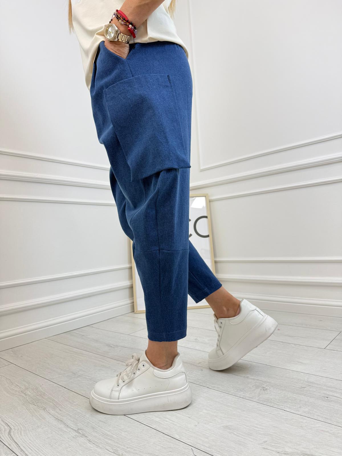 Jeansowe Spodnie Minouu Balony z Kieszeniami na Bokach #2