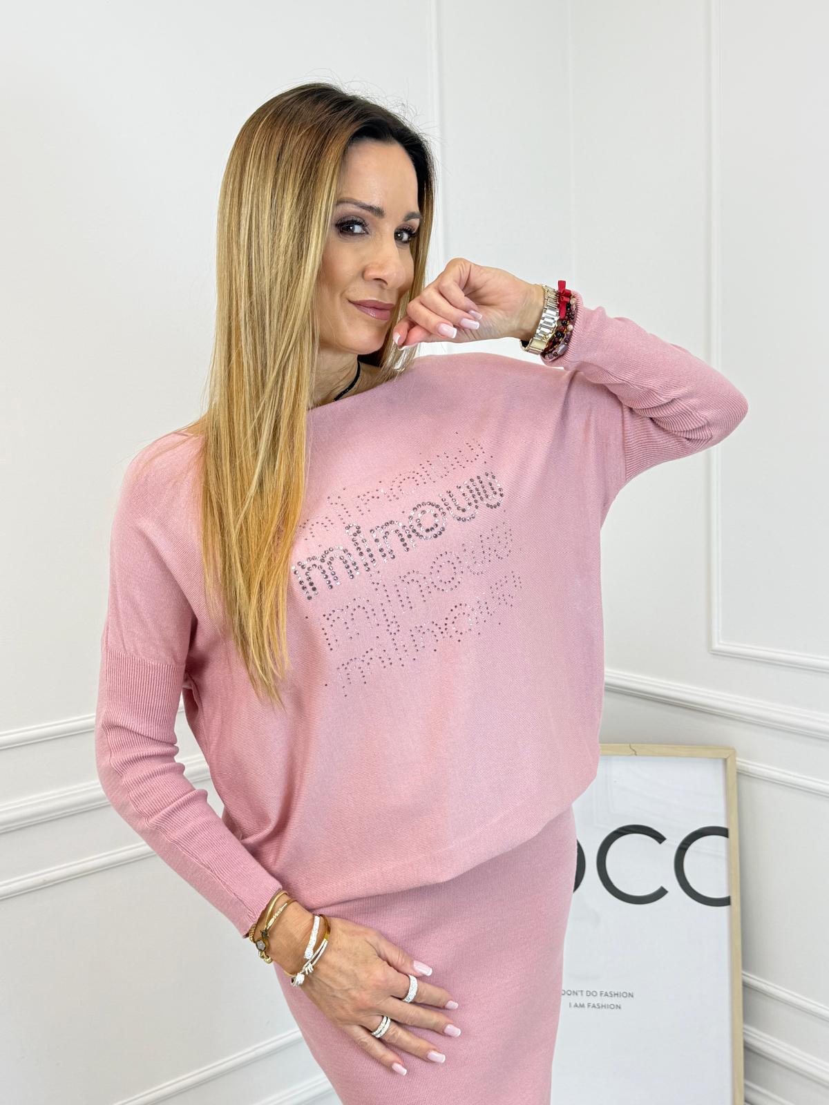 Bluzka Flora Minouu z Diamentowym Logo Pudrowa