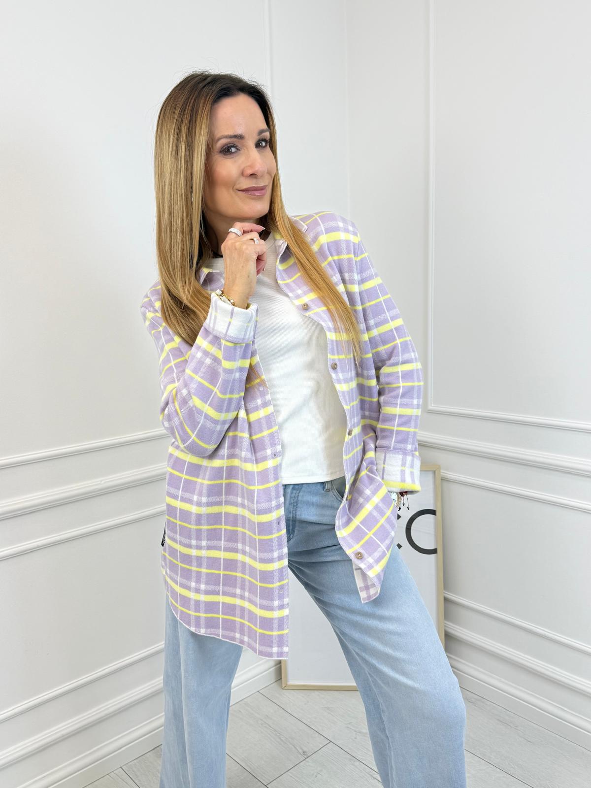  Koszula w Kratę Minouu Liliowa z Żółtym 