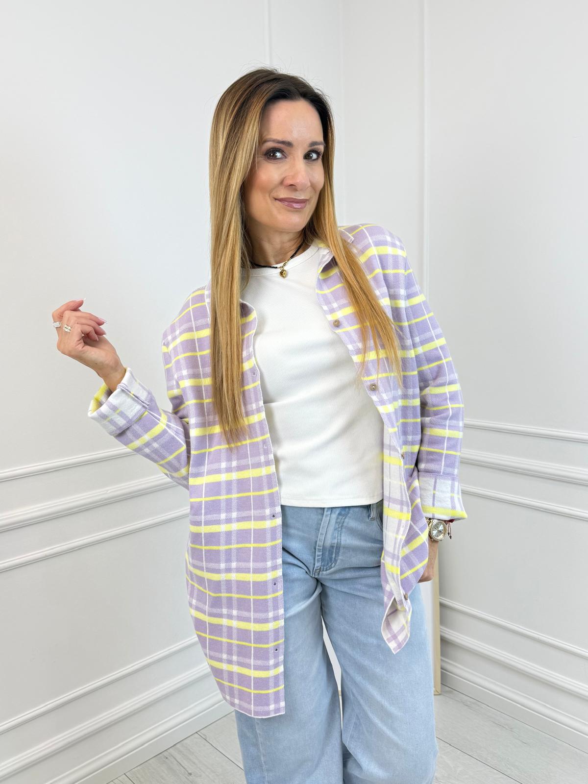  Koszula w Kratę Minouu Liliowa z Żółtym 