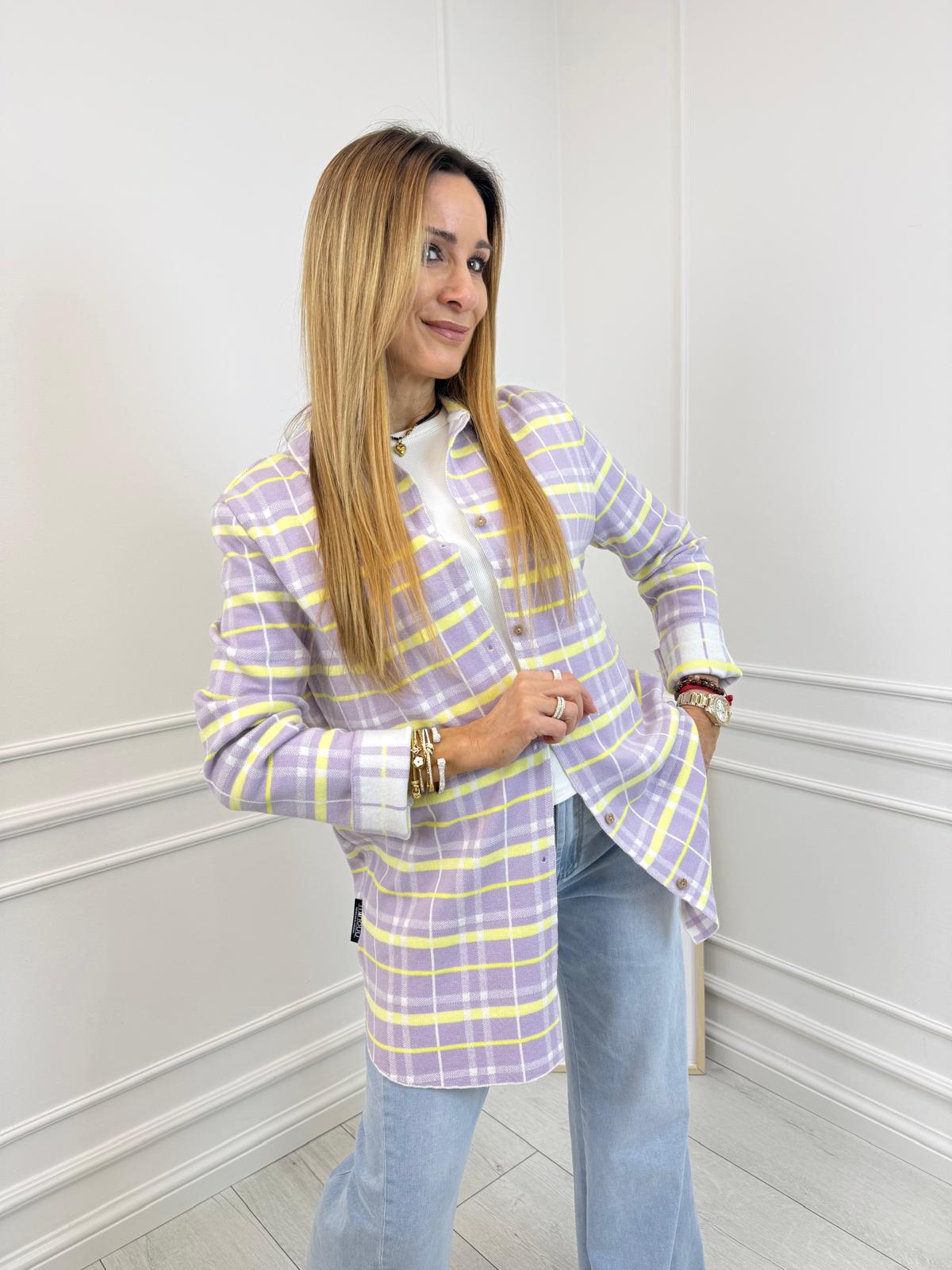  Koszula w Kratę Minouu Liliowa z Żółtym 