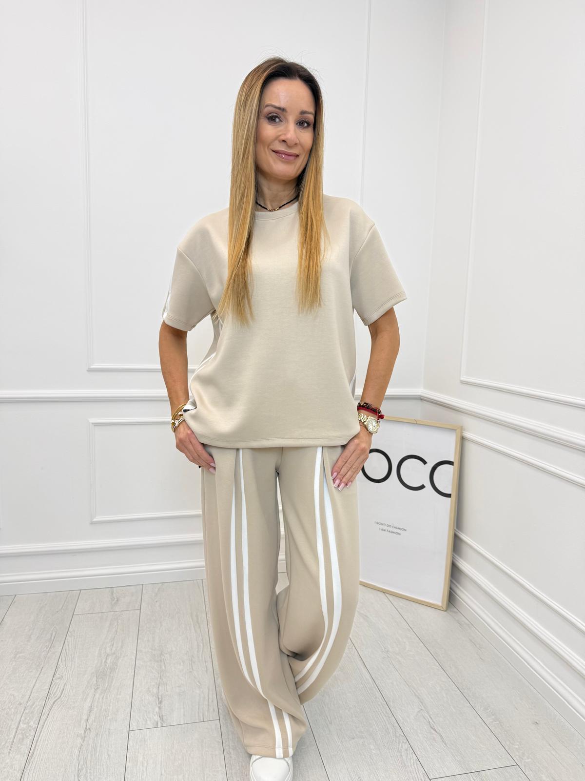 Minouu Spodnie z Lampasem Beżowe