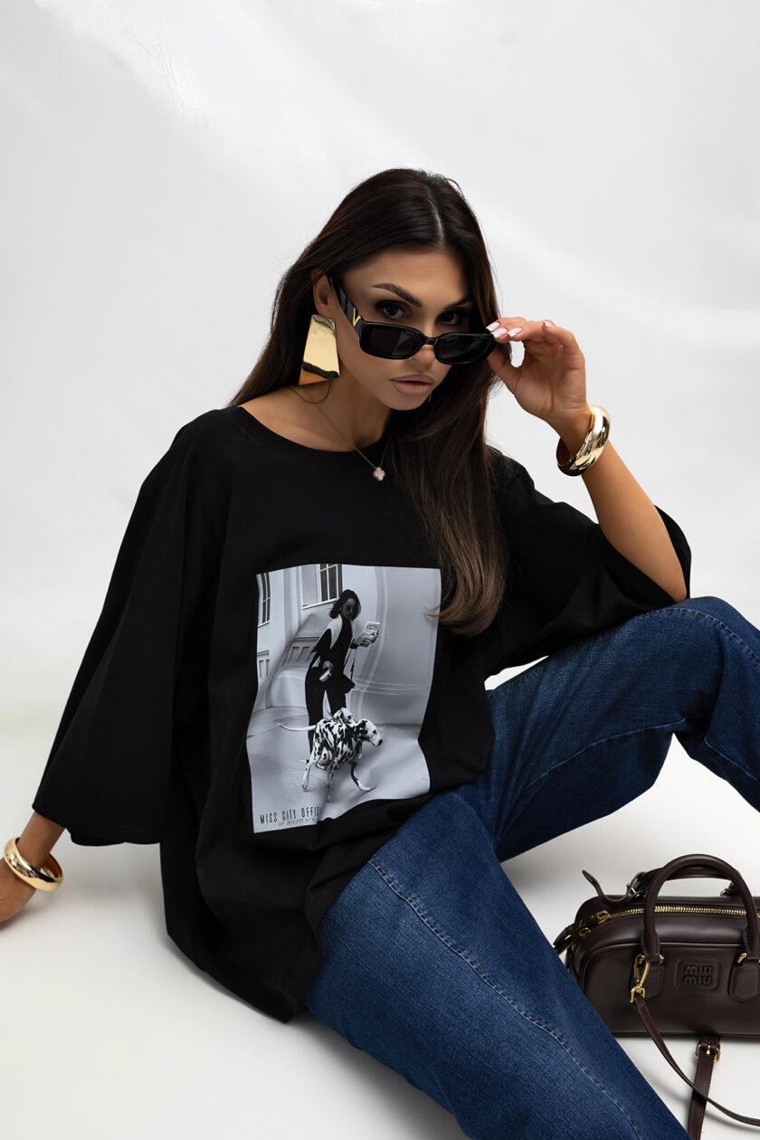 Damski T-shirt  Dalmatian (czarny) Miss City Official 