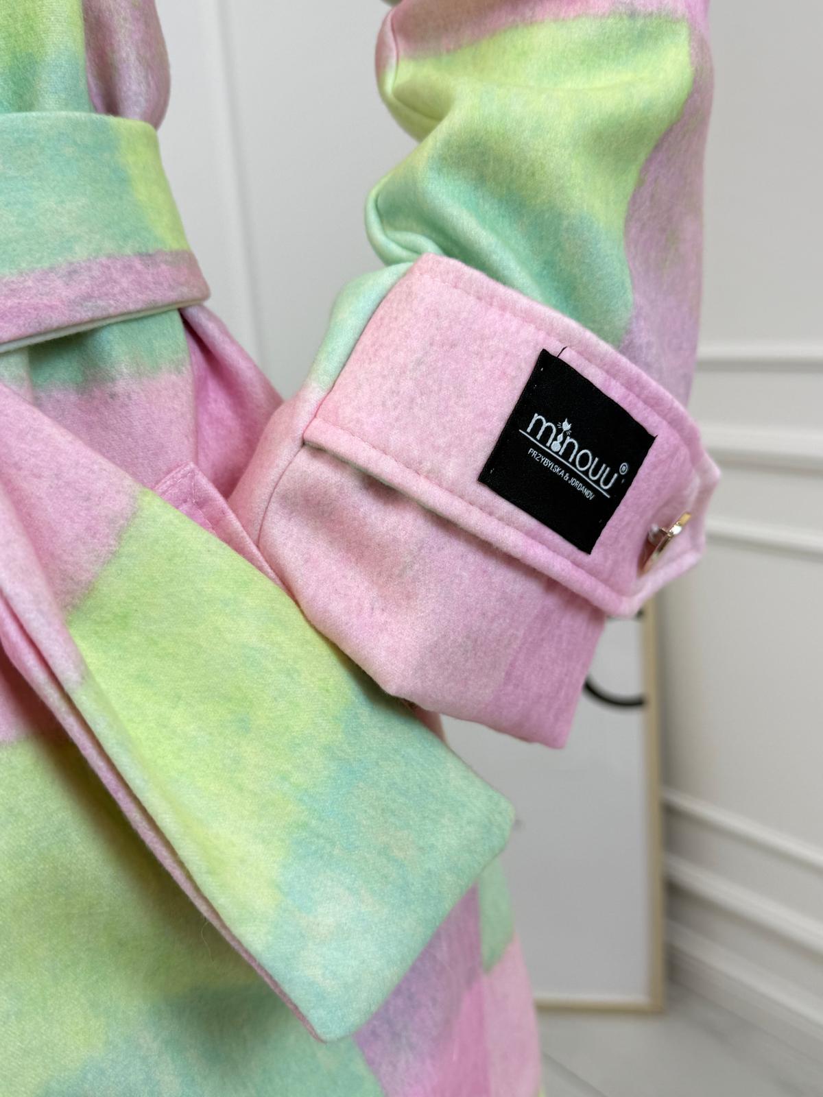  Przejściowy Płaszcz Minouu Różowo Limonkowy