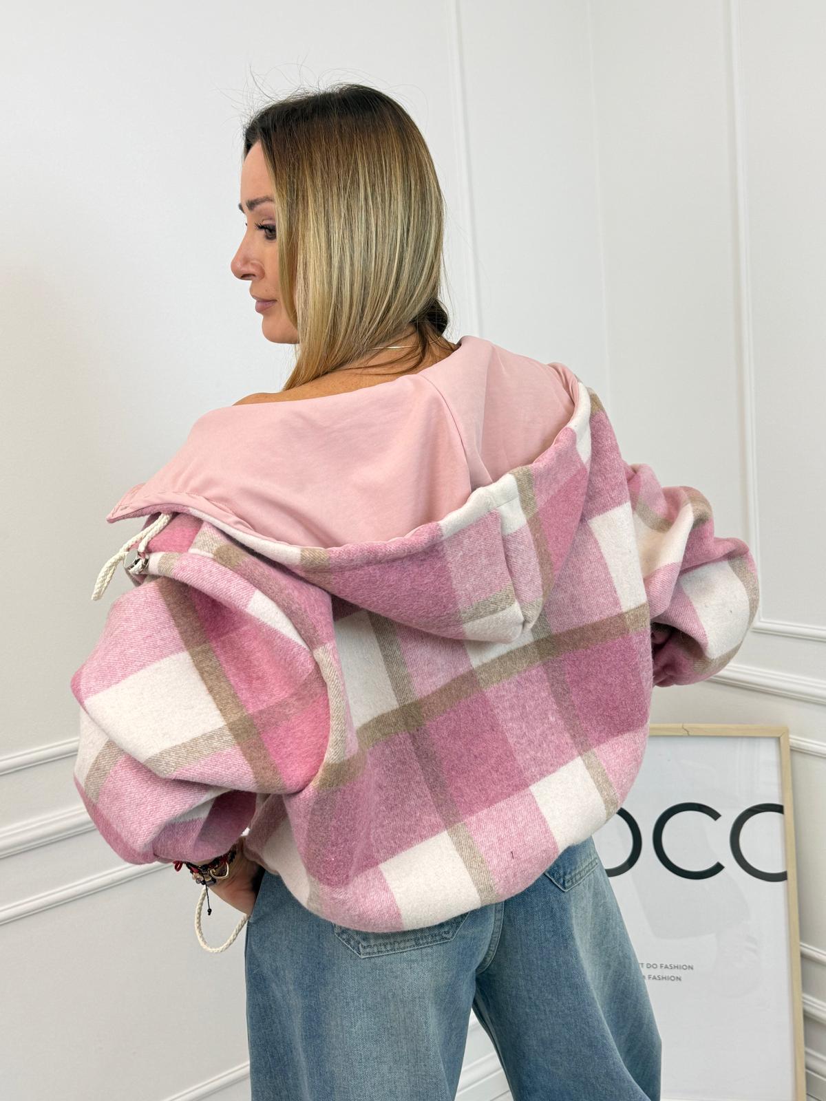 Kurtka w Różowo Beżowa Kratę