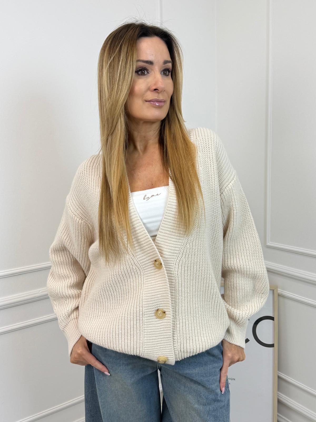 Beżowy Sweter Kardigan LUMINA