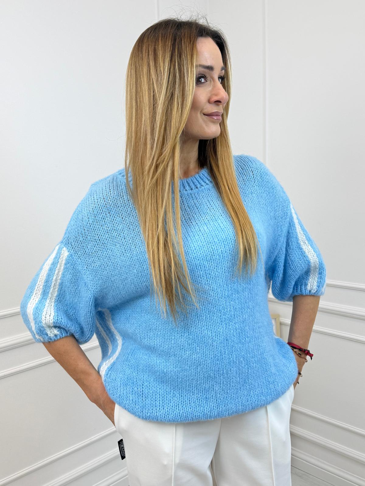  Sweter Lampas Minouu z Baby Alpaka Kolor Niebieski