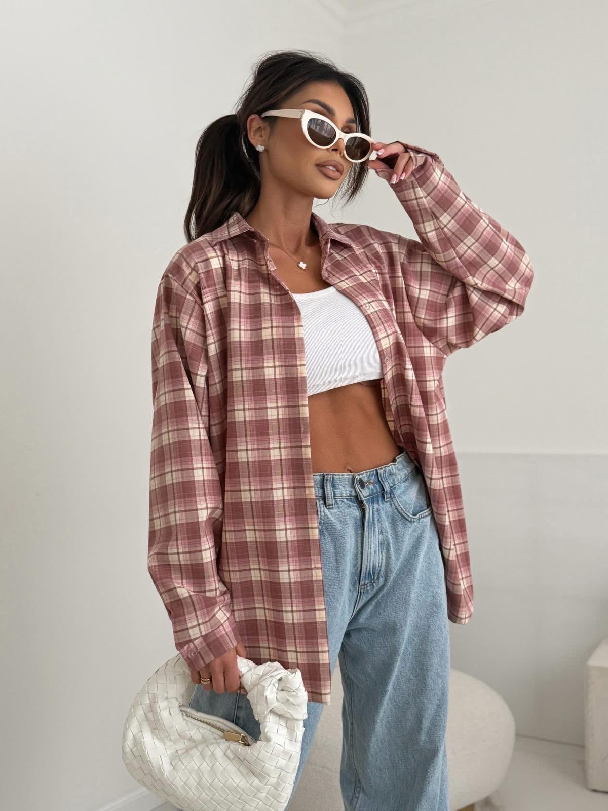  Koszula Terakota  w Beżową Kratę BOCCA