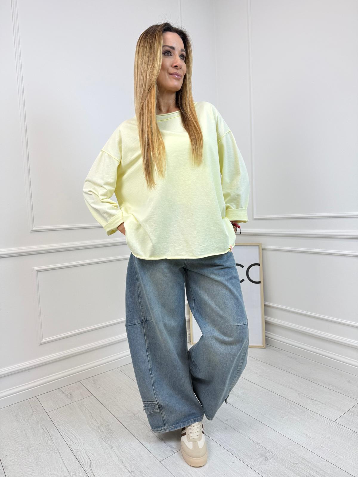  Bawełniana Bluzka, Dekatyzowana Kolor Bananowy