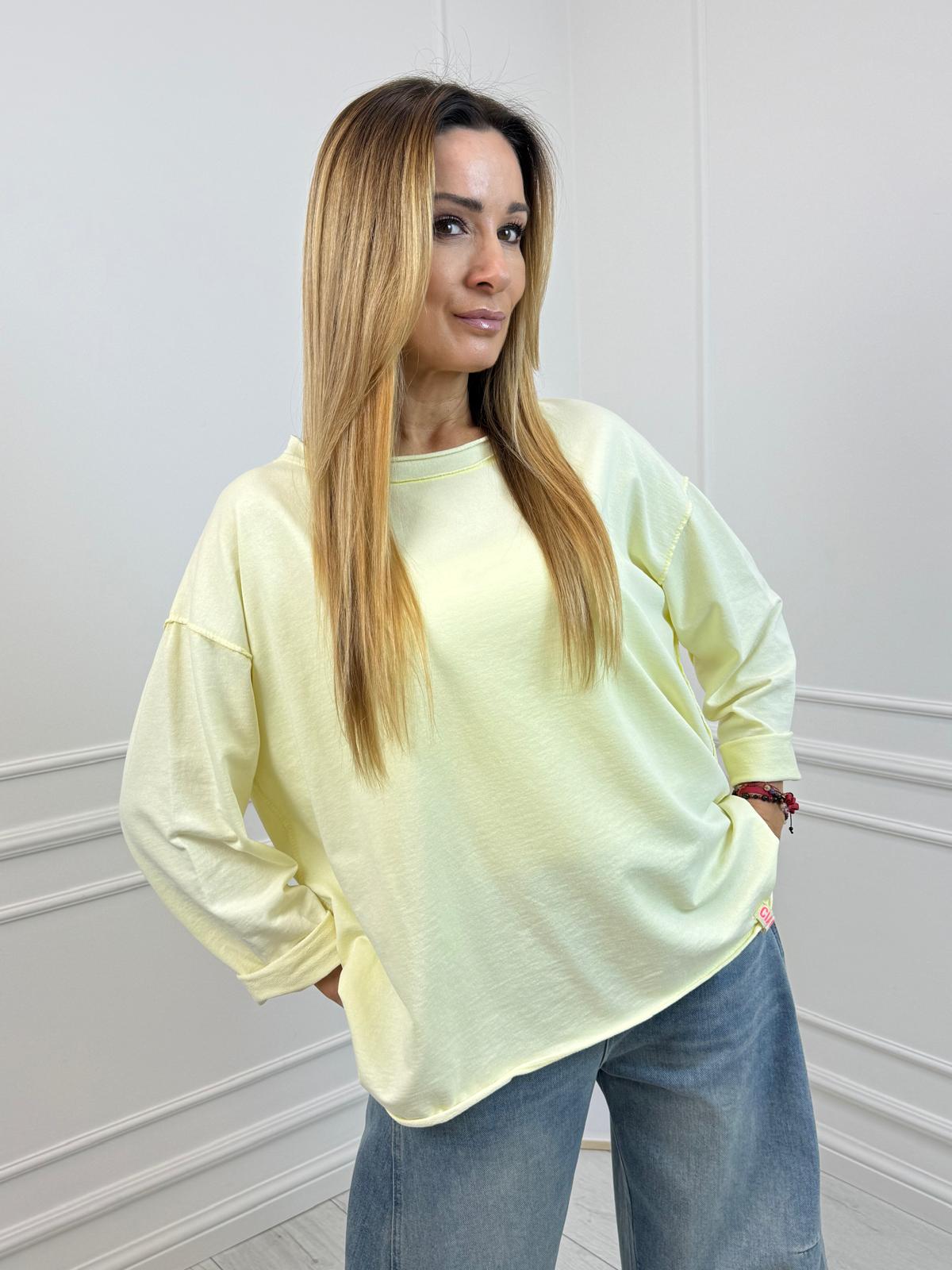  Bawełniana Bluzka, Dekatyzowana Kolor Bananowy