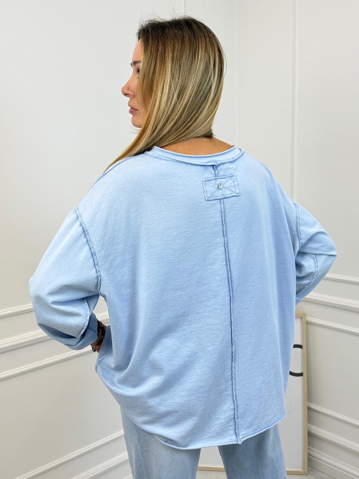  Bawełniana Bluzka, Dekatyzowana Kolor Błękitny