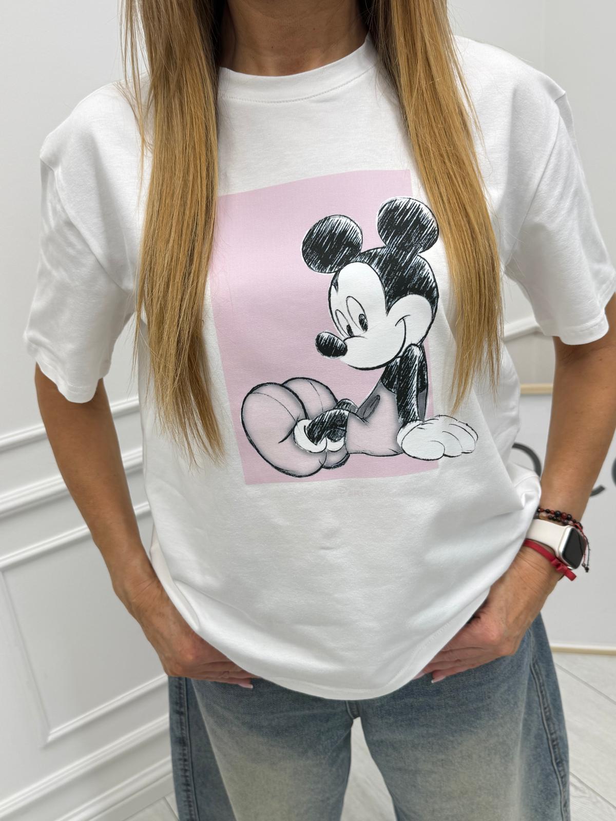 Biała Bluzka T-shirt Nooda z Aplikacją Miki (Różowy )