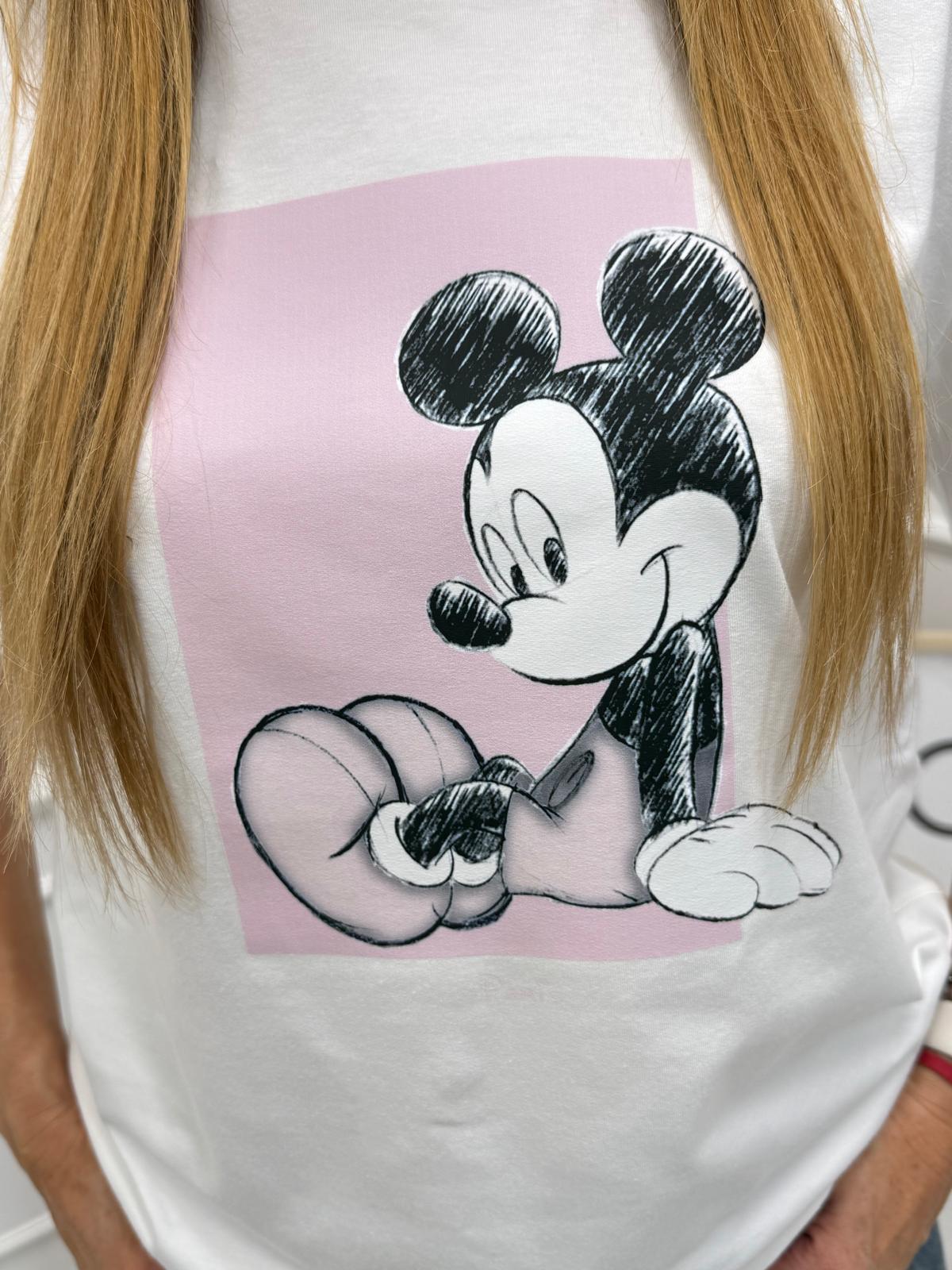 Biała Bluzka T-shirt Nooda z Aplikacją Miki (Różowy)