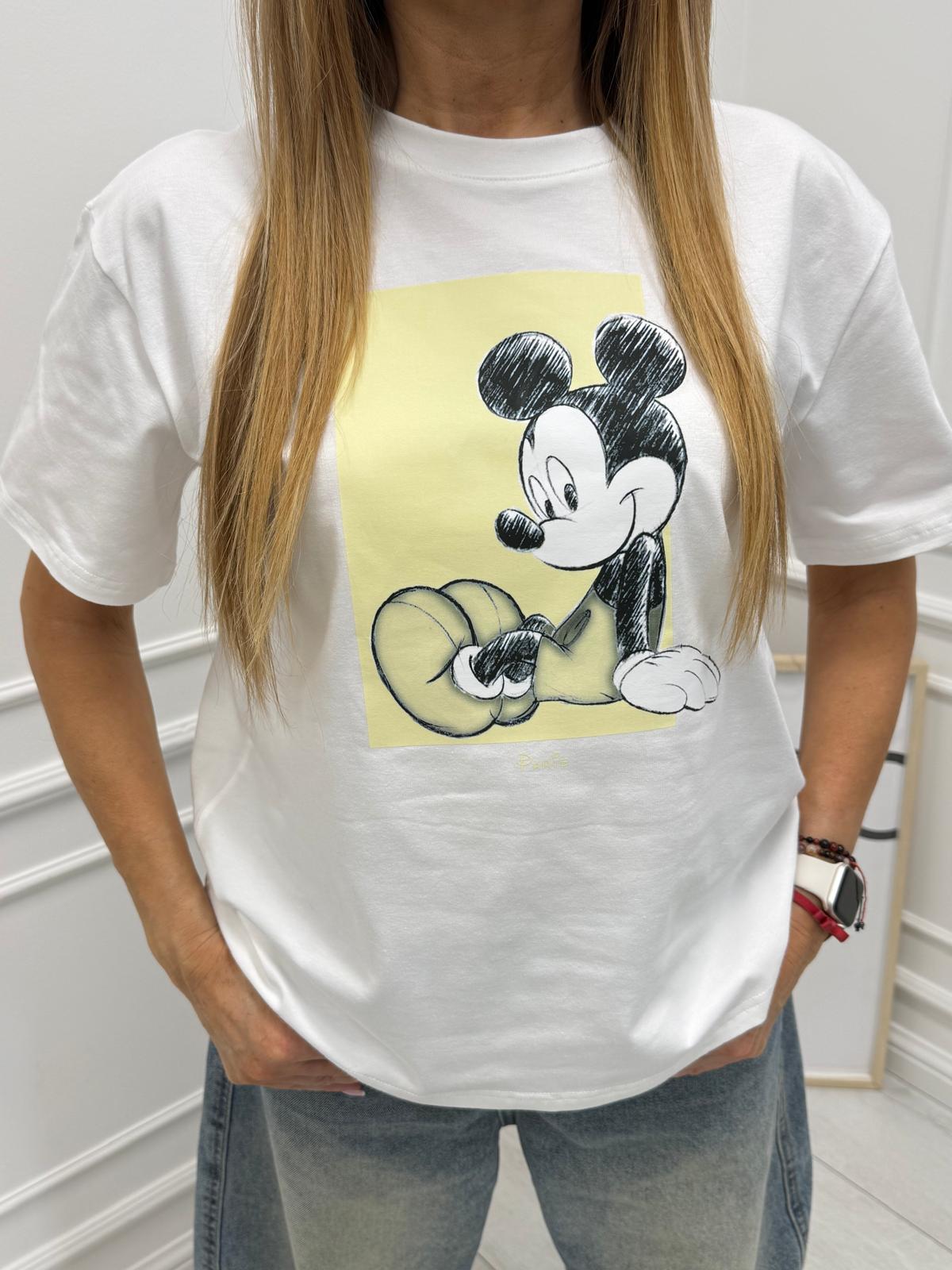 Biała Bluzka T-shirt Nooda z Aplikacją Miki (Bananowy)