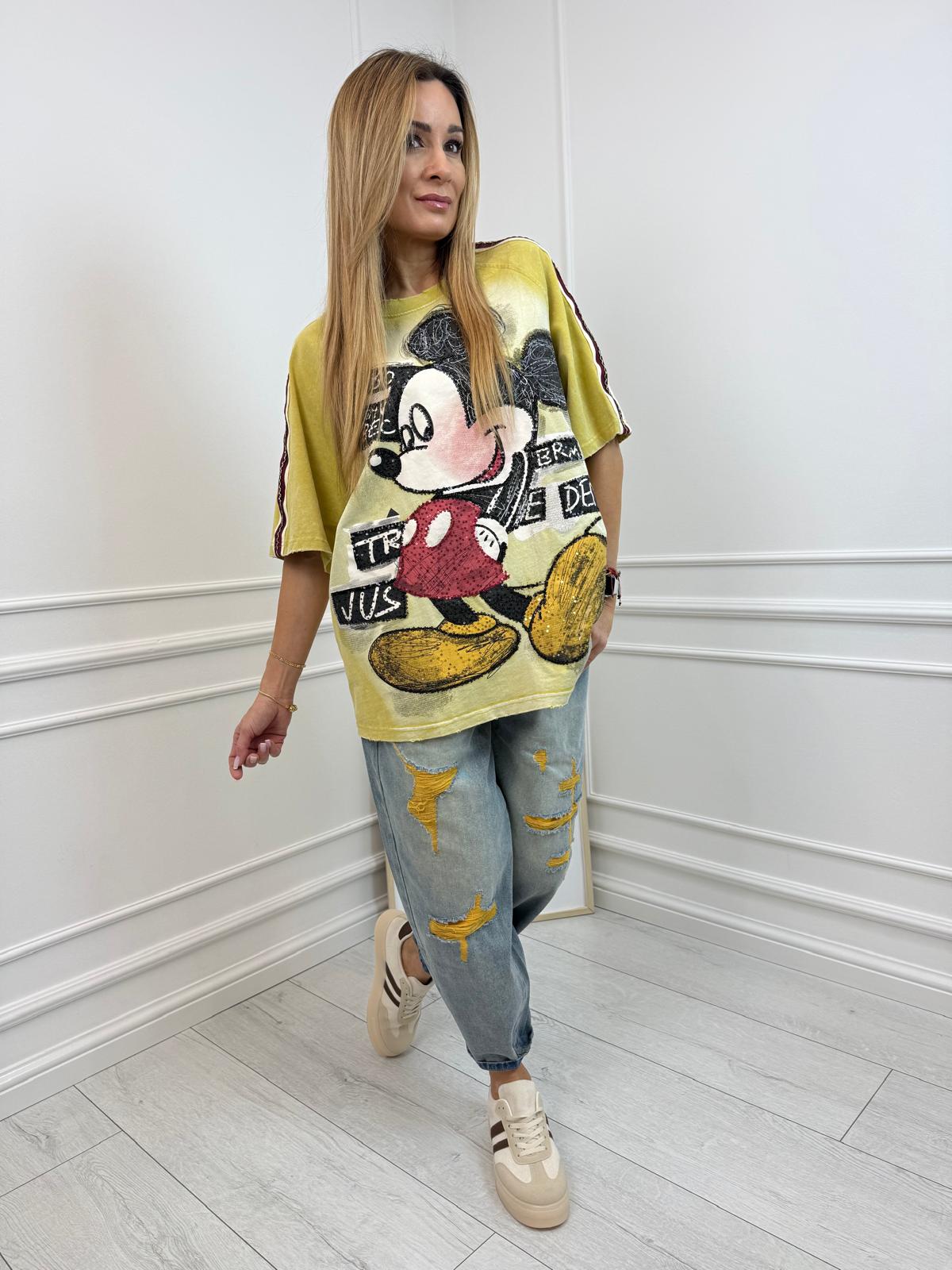 Dekatyzowana Czarna Oversizowa Bluzka T-Shirt Mickey