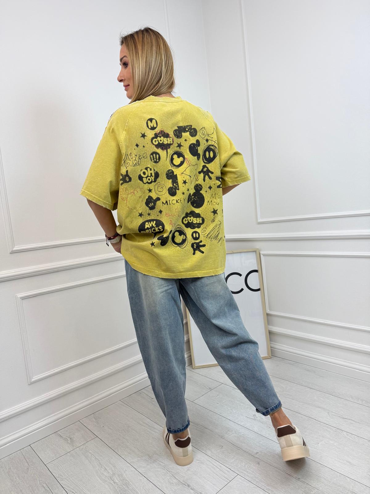 Dekatyzowana Czarna Oversizowa Bluzka T-Shirt Mickey