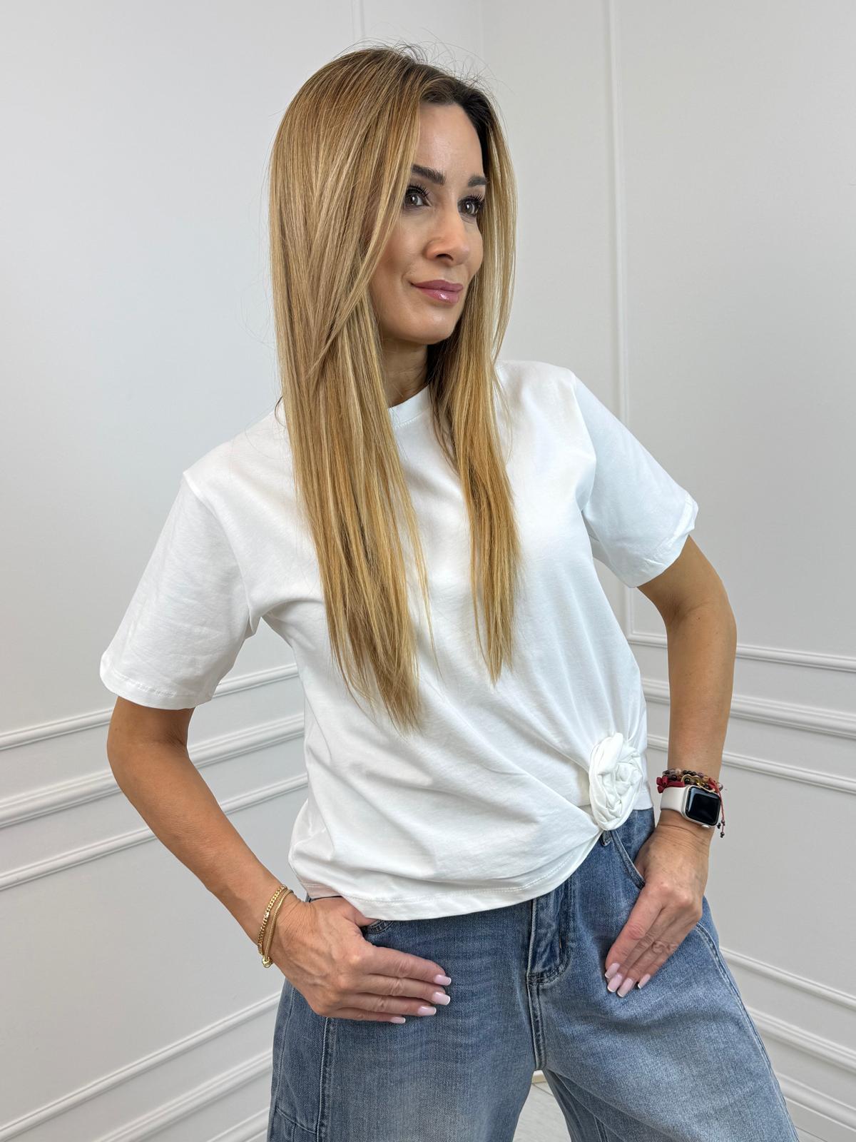 Bawełniana Bluzeczka BLM z Róża Kolor Biała