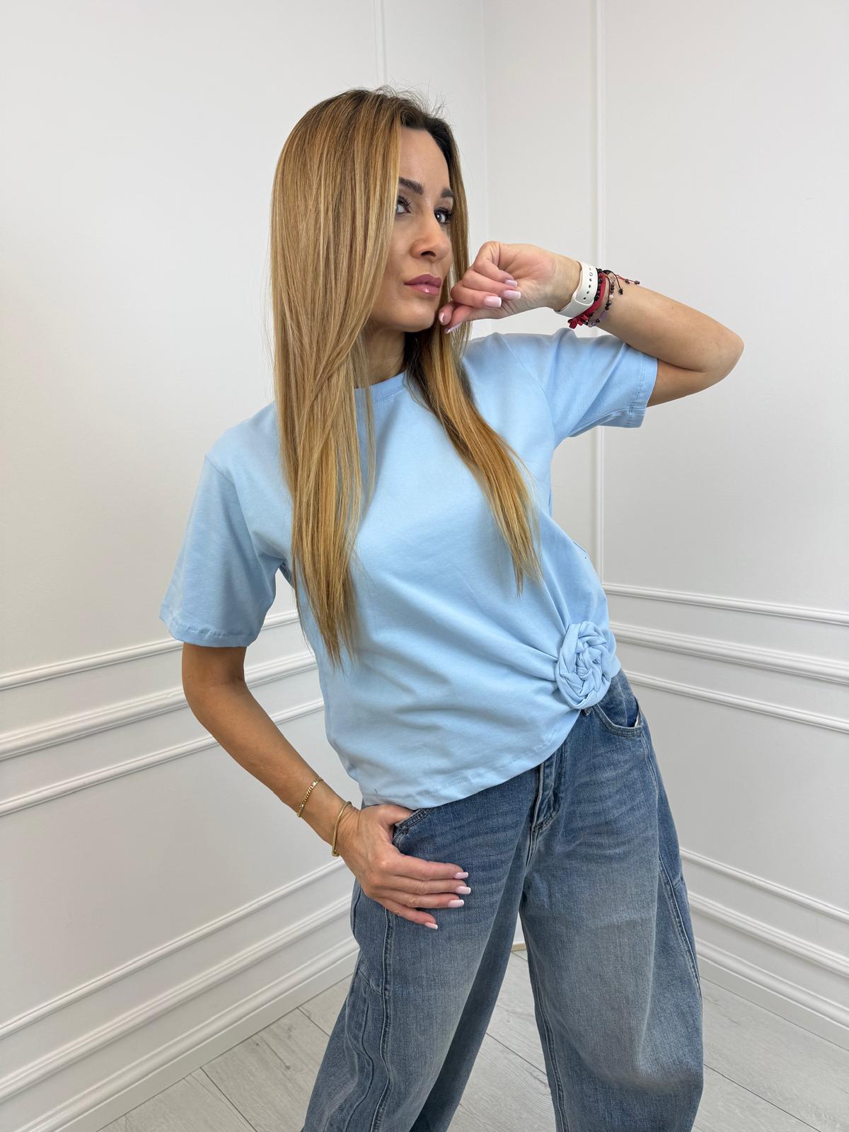 Bawełniana Bluzeczka BLM z Róża Kolor Błękitny