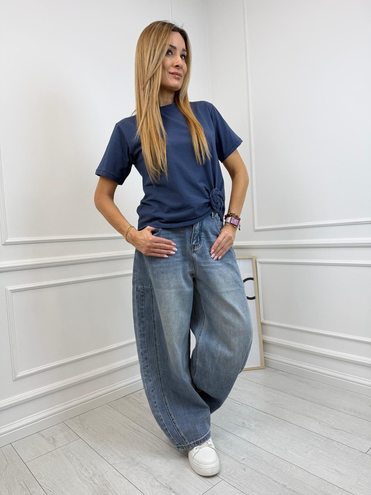 Bawełniana Bluzeczka BLM z Róża Kolor Granatowa 