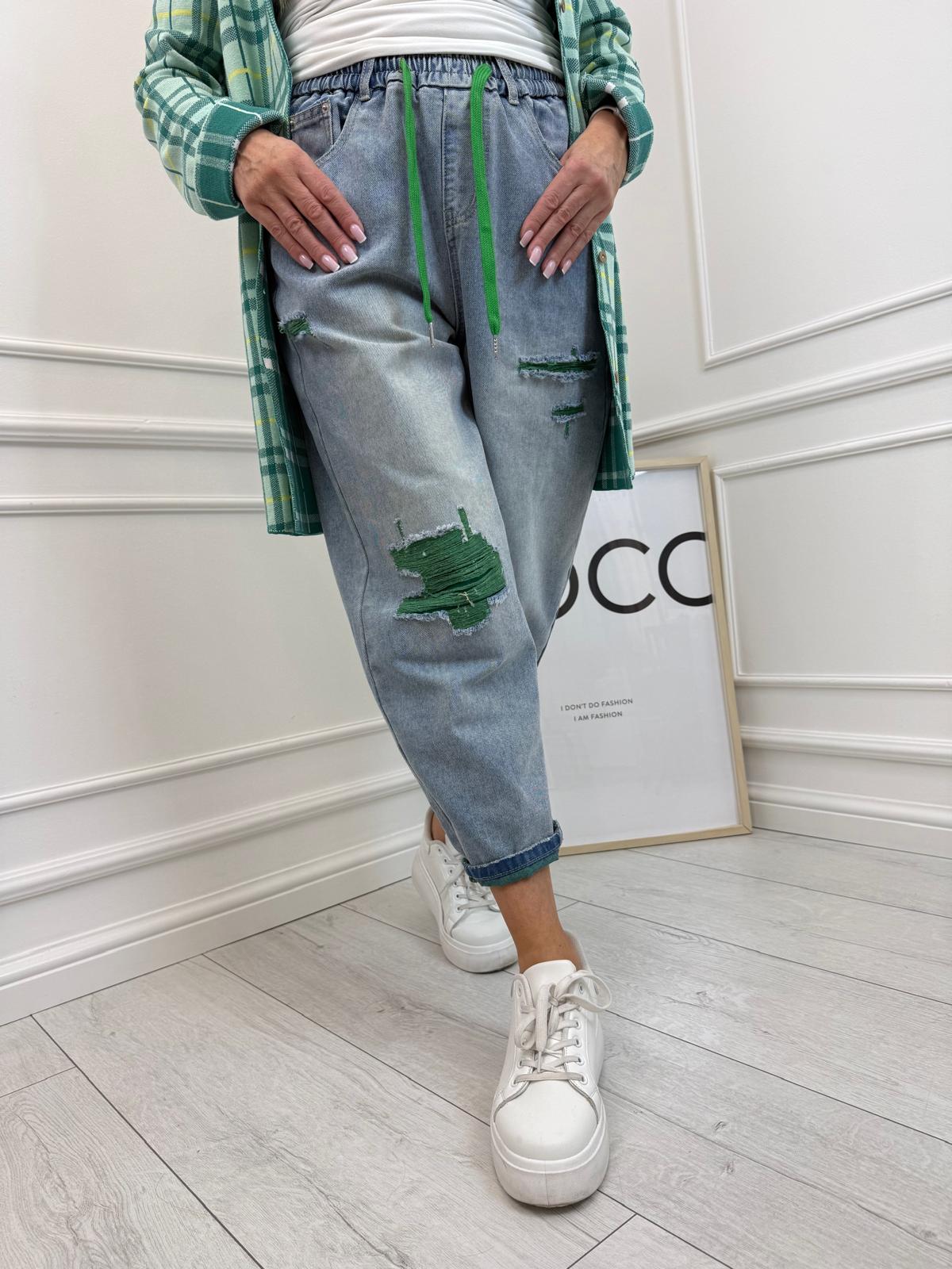 Spodnie Jeans z Zielonymi Przetarciami