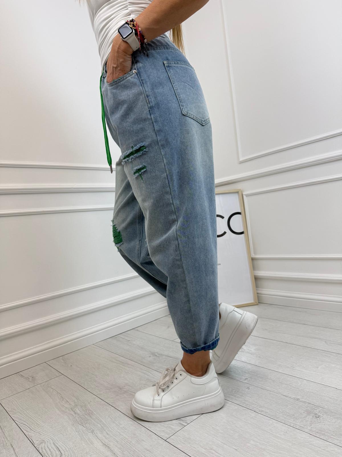 Spodnie Jeans z Zielonymi Przetarciami