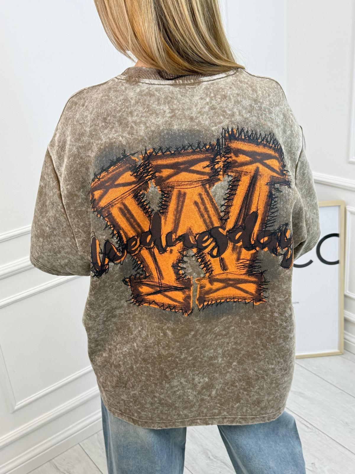 Dekatyzowana Oversizowa Bluzka T-Shirt Mickey Aplikacją Przód Tył