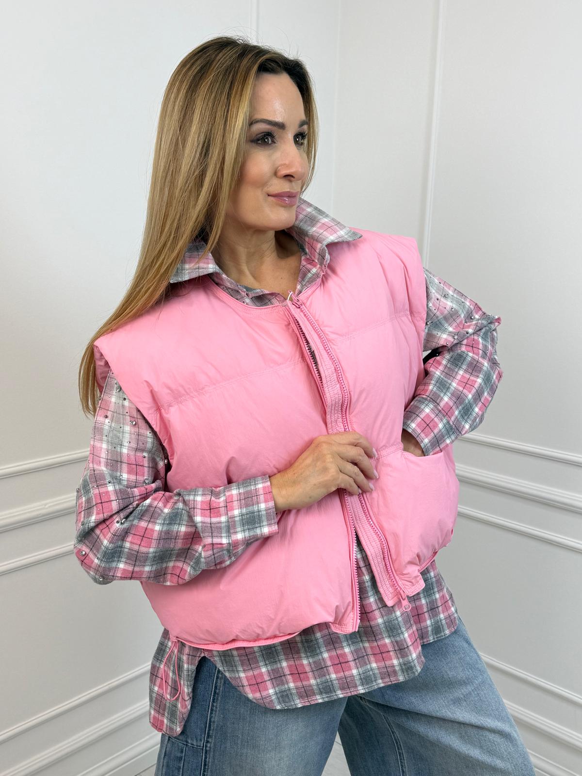 Różowa Kamizelka Pikowana z Wypełnieniem z Kaczego Puchu