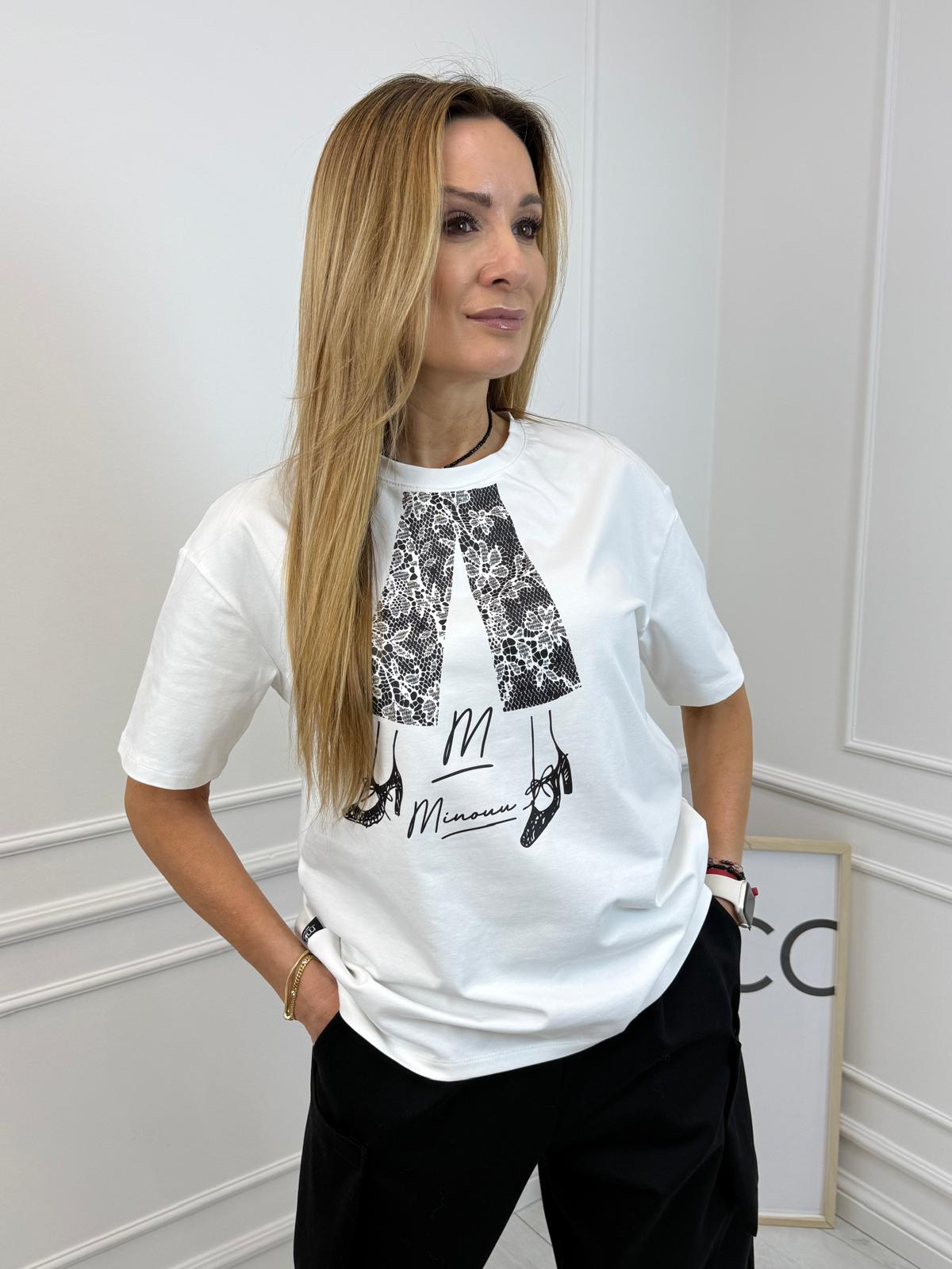 Bluzka T-shirt Minouu Pantofelki Kokosowa