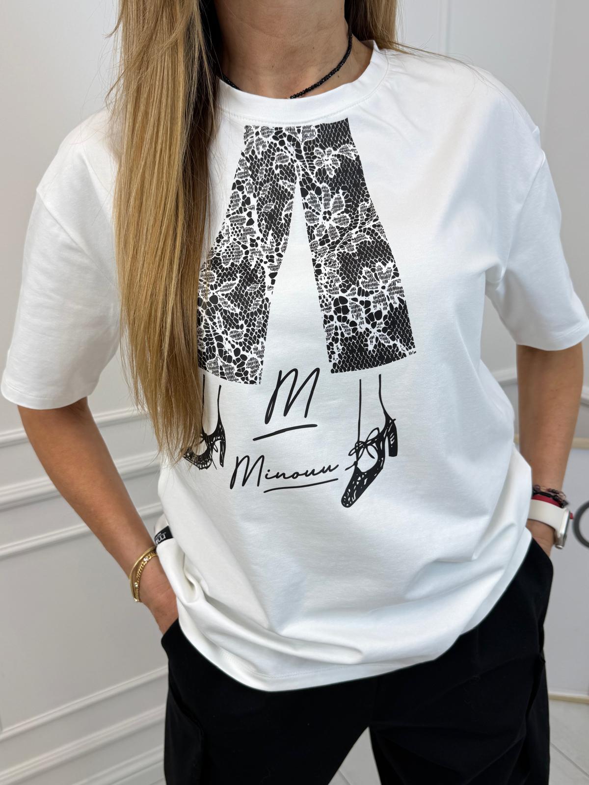 Bluzka T-shirt Minouu Pantofelki Kokosowa