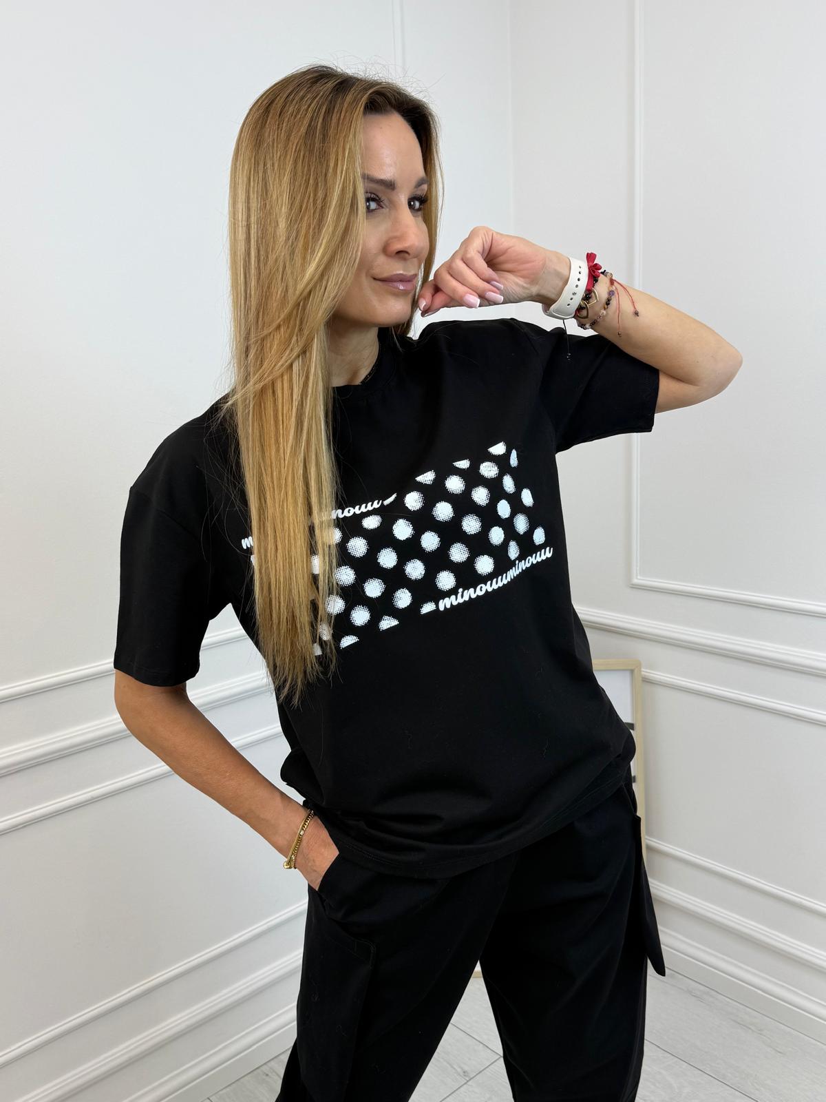Bluzka T-shirt Minouu Kropeczki Czarna