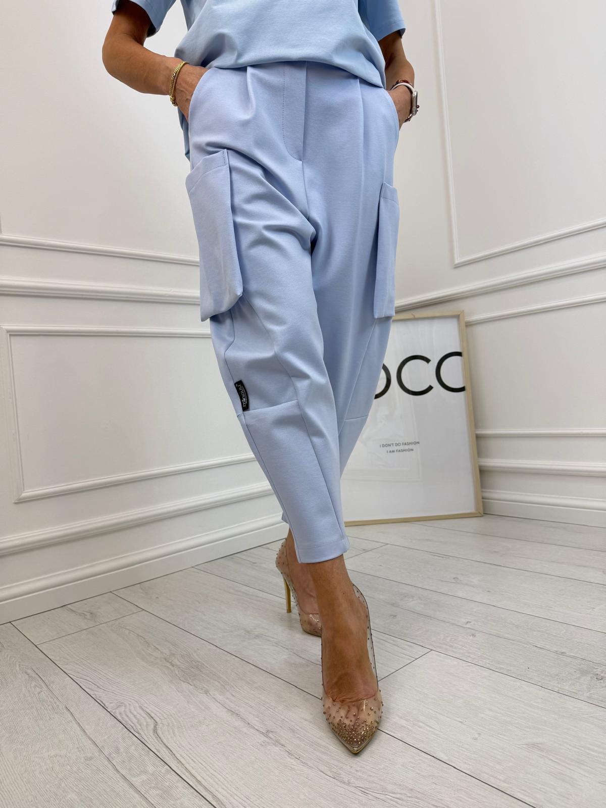 Błękitne Spodnie Minouu Bojówki z Kieszeniami na Bokach