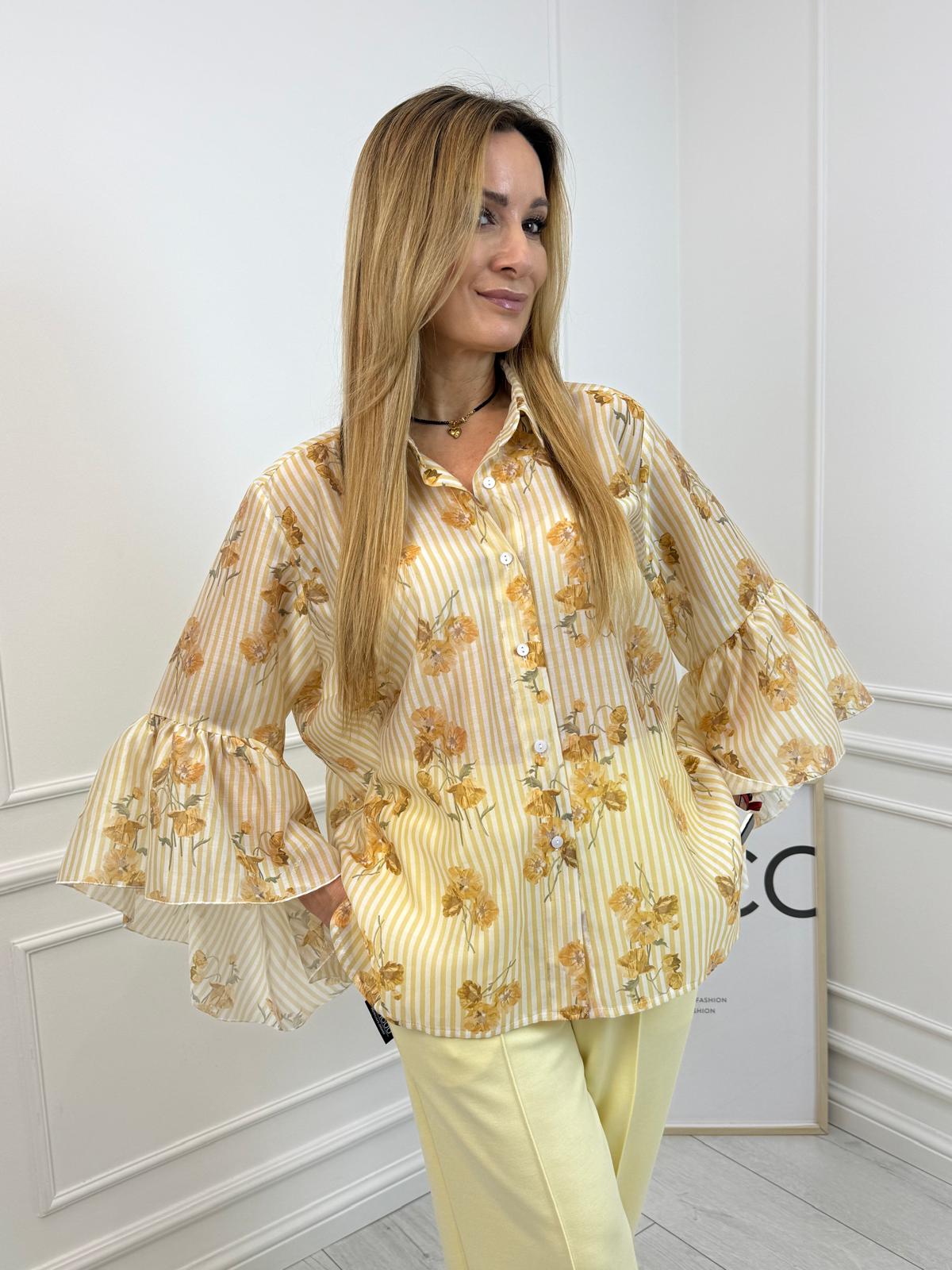   Koszula Minouu Kwiaty z Rozszerzonymi Rękawami