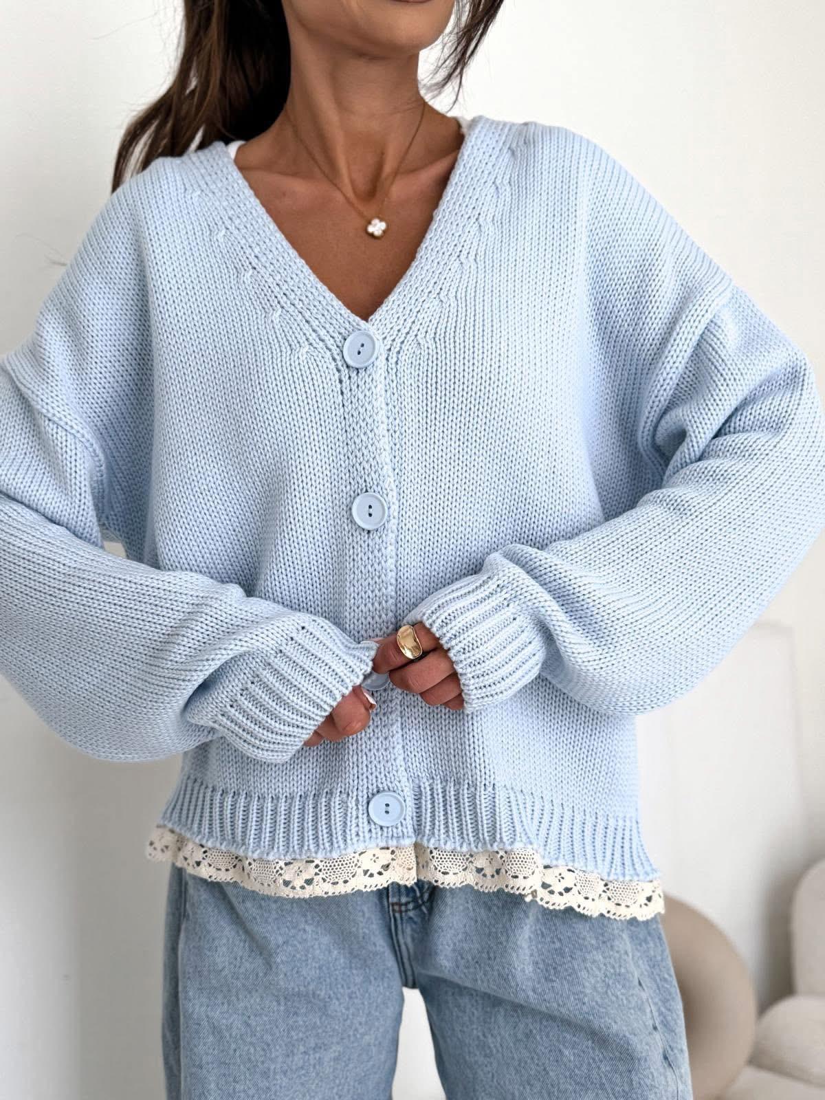  Sweter Bocca z Koronką Błękitny 